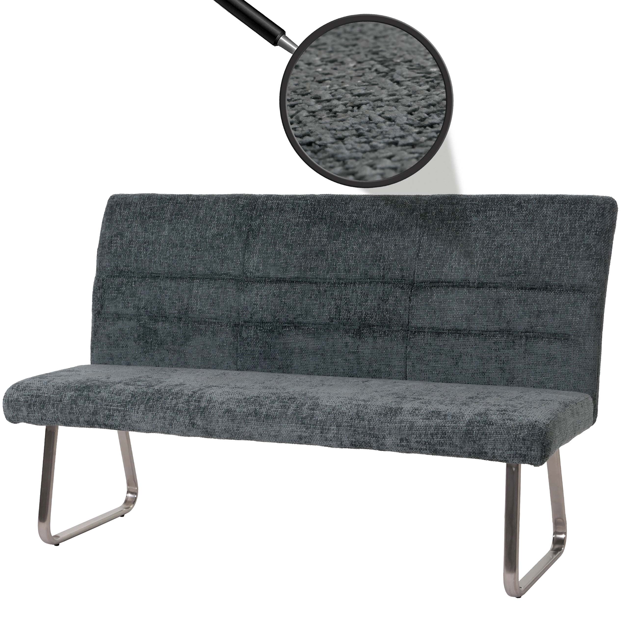Sitzbank MCW-G55, Esszimmerbank Bank, Edelstahl geb&uuml;rstet Stoff/Textil Chenille &Ouml;ko-Tex, 160cm ~ blau-gr&uuml;n - Bild 1