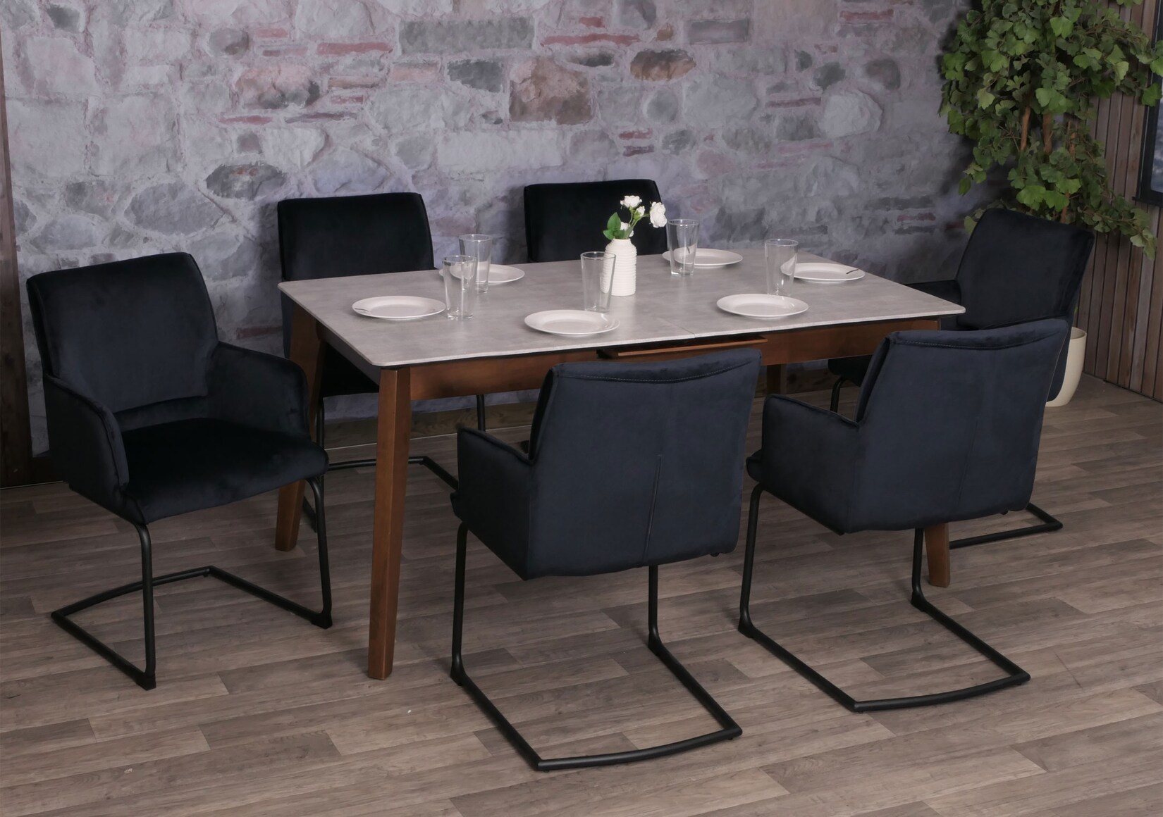 6er-Set Freischwinger MCW-N60, Esszimmerstuhl Küchenstuhl Stuhl, Stoff/Textil Öko-Tex ~ anthrazit-blau