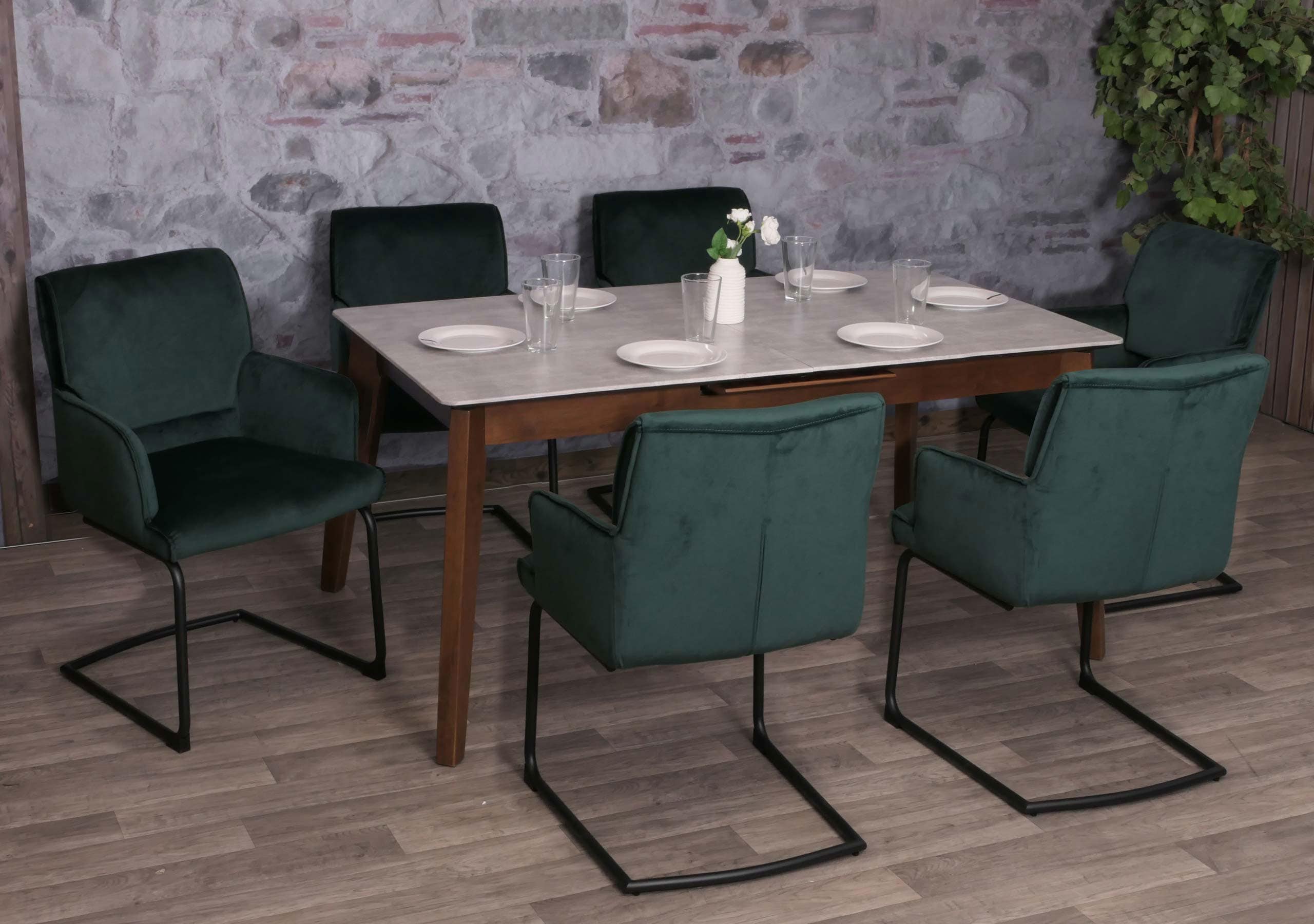 6er-Set Freischwinger MCW-N60, Esszimmerstuhl K&uuml;chenstuhl Stuhl, Stoff/Textil &Ouml;ko-Tex ~ gr&uuml;n - Bild 1