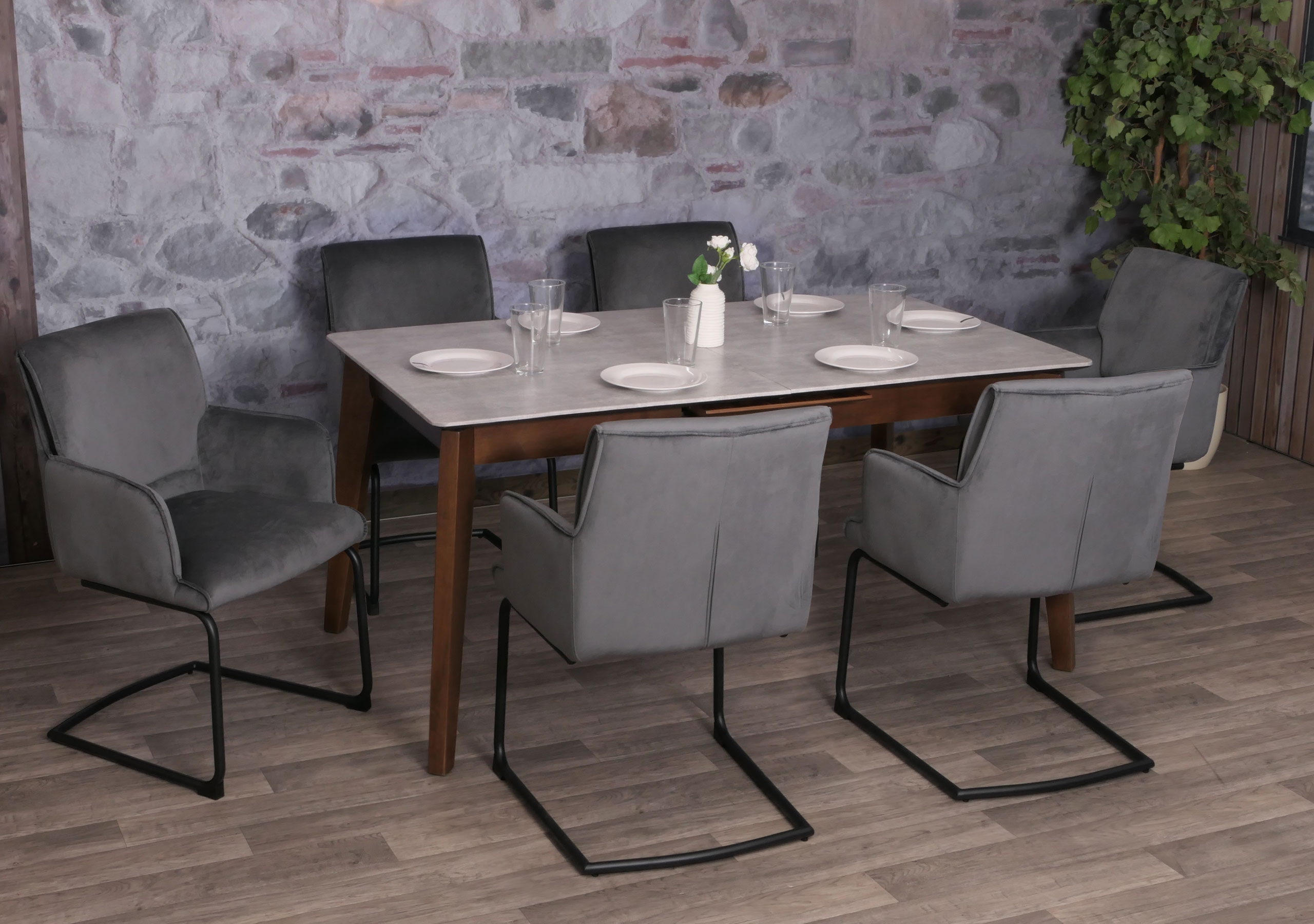 6er-Set Freischwinger MCW-N60, Esszimmerstuhl K&uuml;chenstuhl Stuhl, Stoff/Textil &Ouml;ko-Tex ~ dunkelgrau - Bild 1