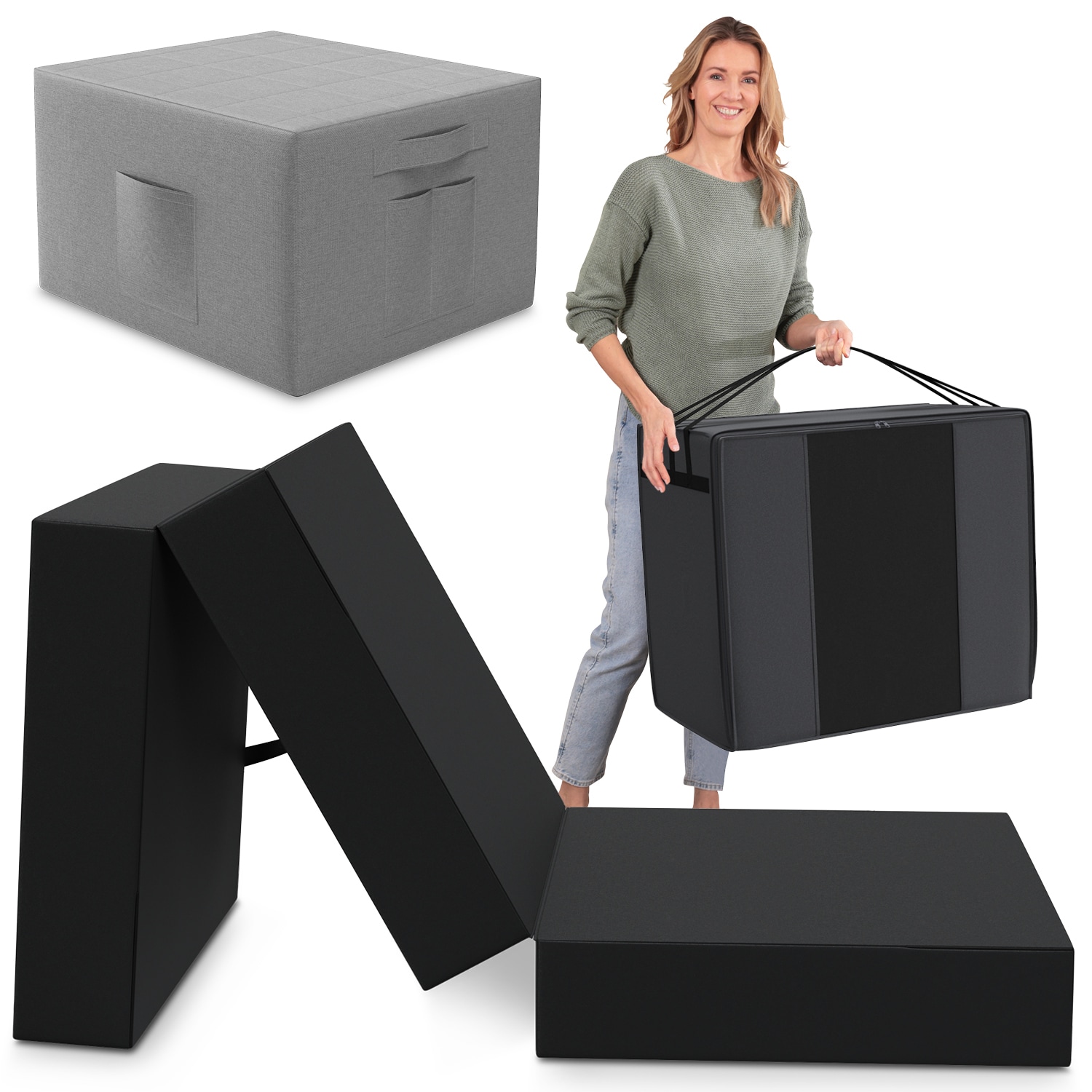 Spar-Set Klappmatratze G&auml;stematratze, 75x195x15cm, schwarz inkl. Husse grau & Transporttasche - Bild 1