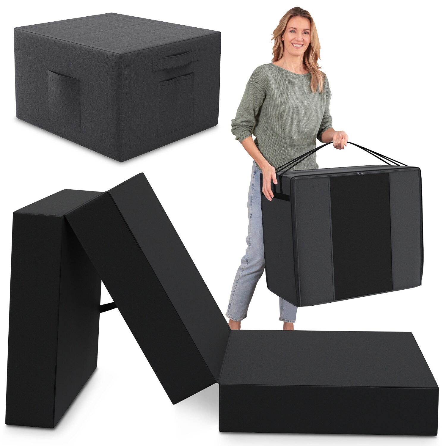 Spar-Set Klappmatratze Gästematratze, 90x200x15cm, schwarz inkl. Husse anthrazit & Transporttasche