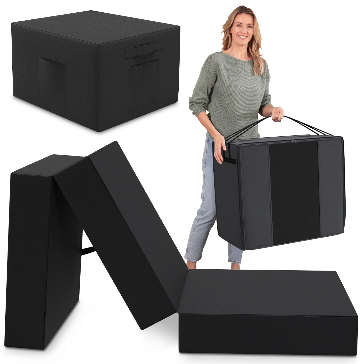 Spar-Set Klappmatratze Gästematratze, 90x200x15cm, schwarz inkl. Husse schwarz & Transporttasche