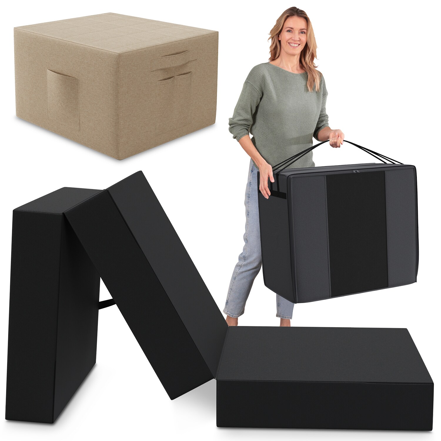 Spar-Set Klappmatratze Gästematratze, 90x200x15cm, schwarz inkl. Husse creme & Transporttasche
