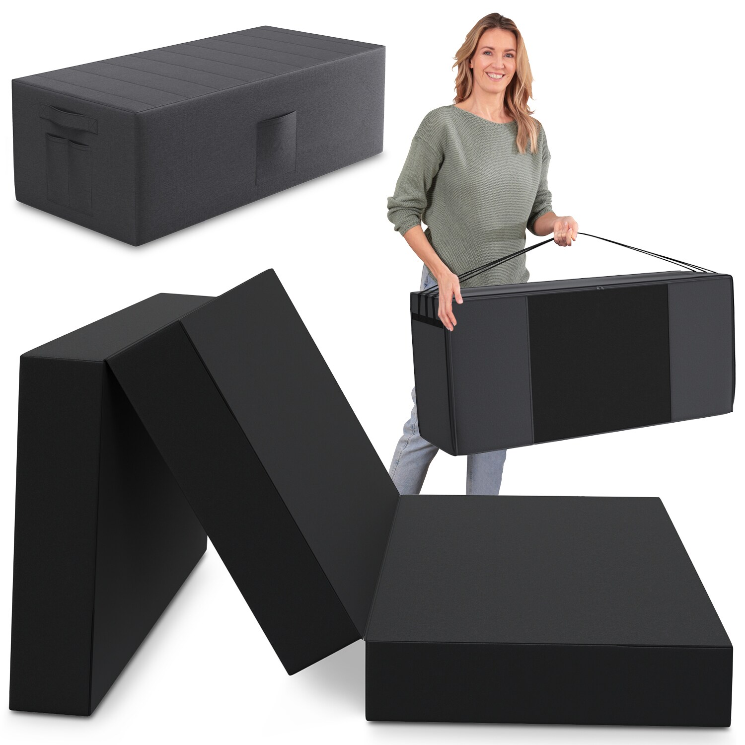Spar-Set Klappmatratze Gästematratze, 140x195x15cm, schwarz inkl. Husse anthrazit & Transporttasche