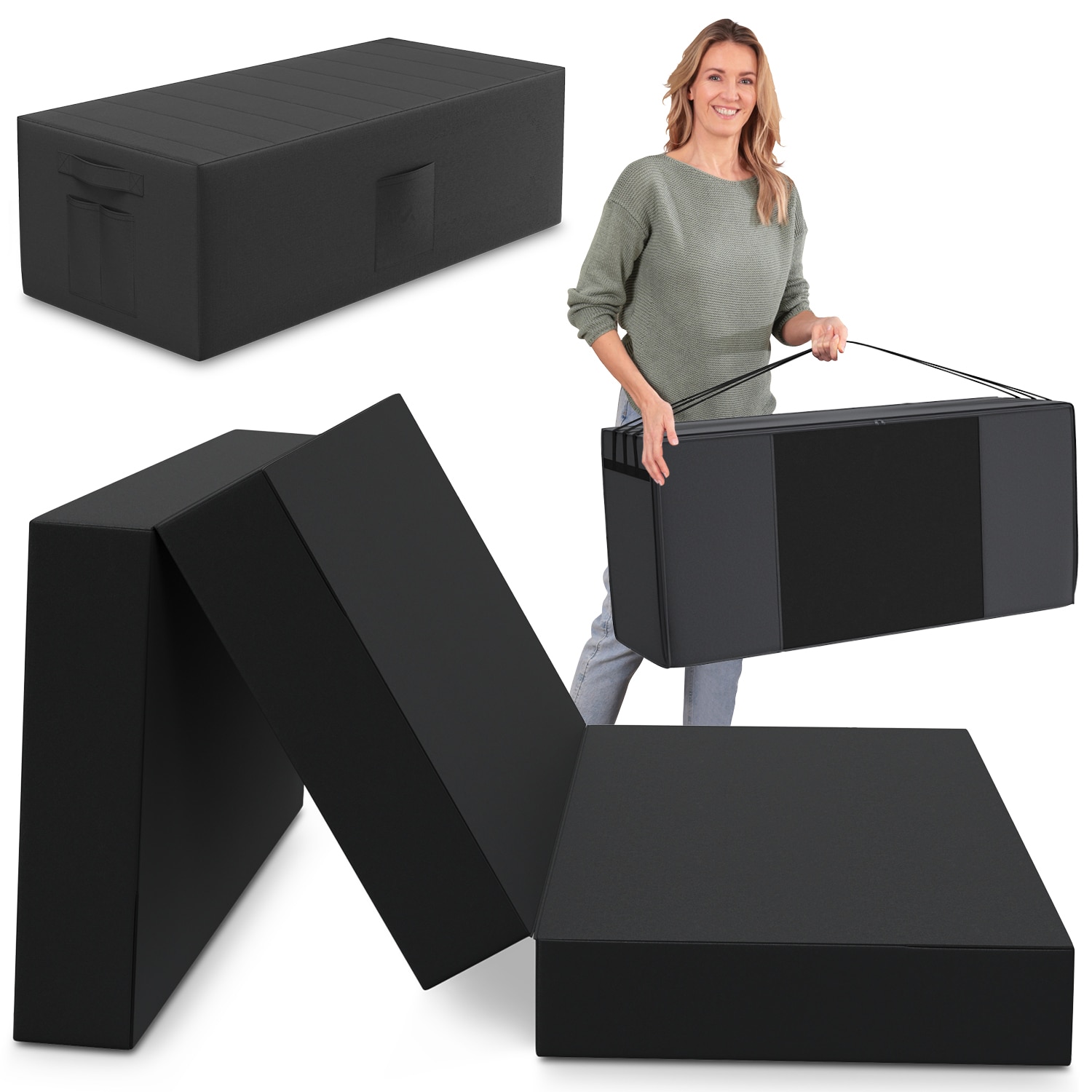 Spar-Set Klappmatratze G&auml;stematratze, 140x195x15cm, schwarz inkl. Husse schwarz & Transporttasche - Bild 1