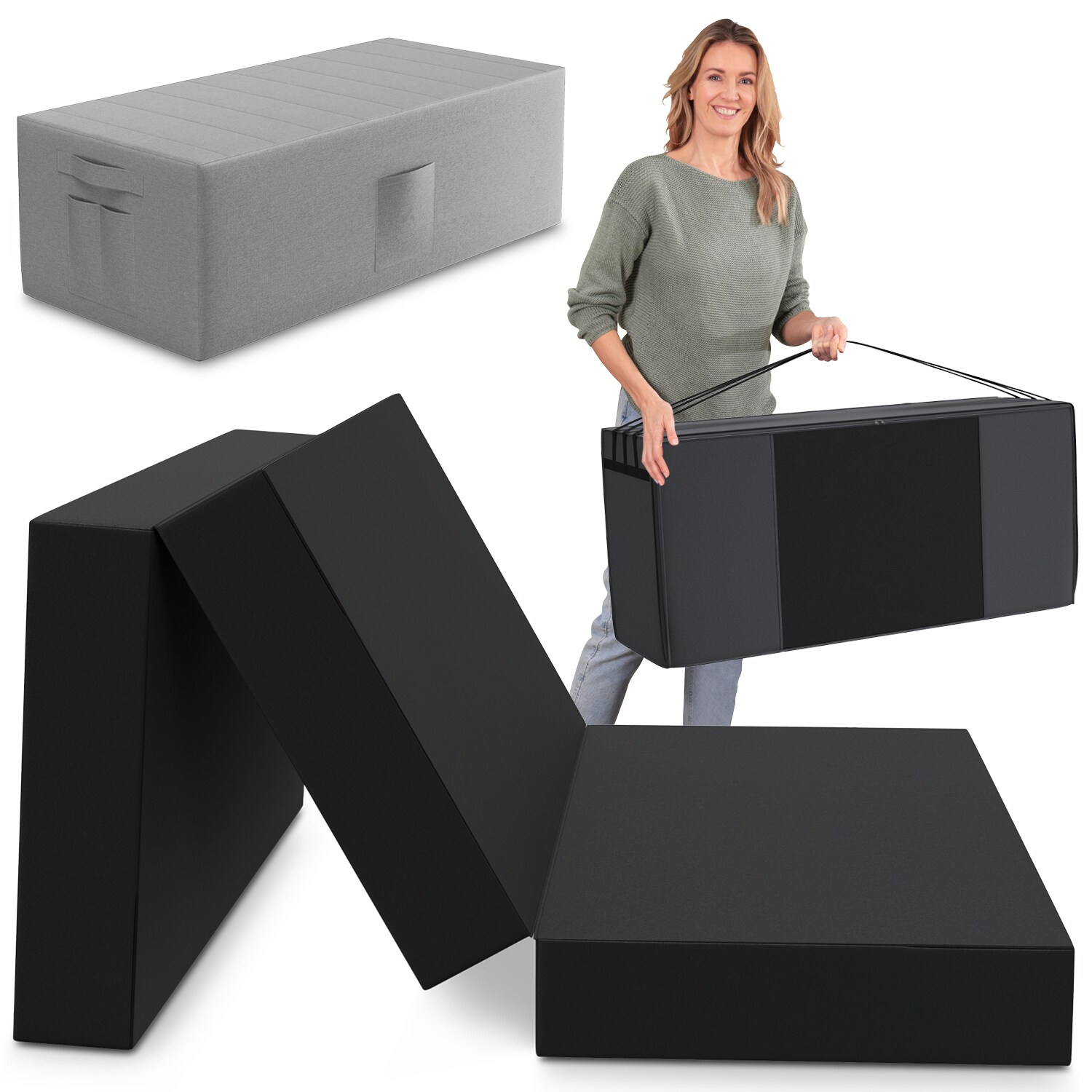 Spar-Set Klappmatratze Gästematratze, 140x195x15cm, schwarz inkl. Husse grau & Transporttasche