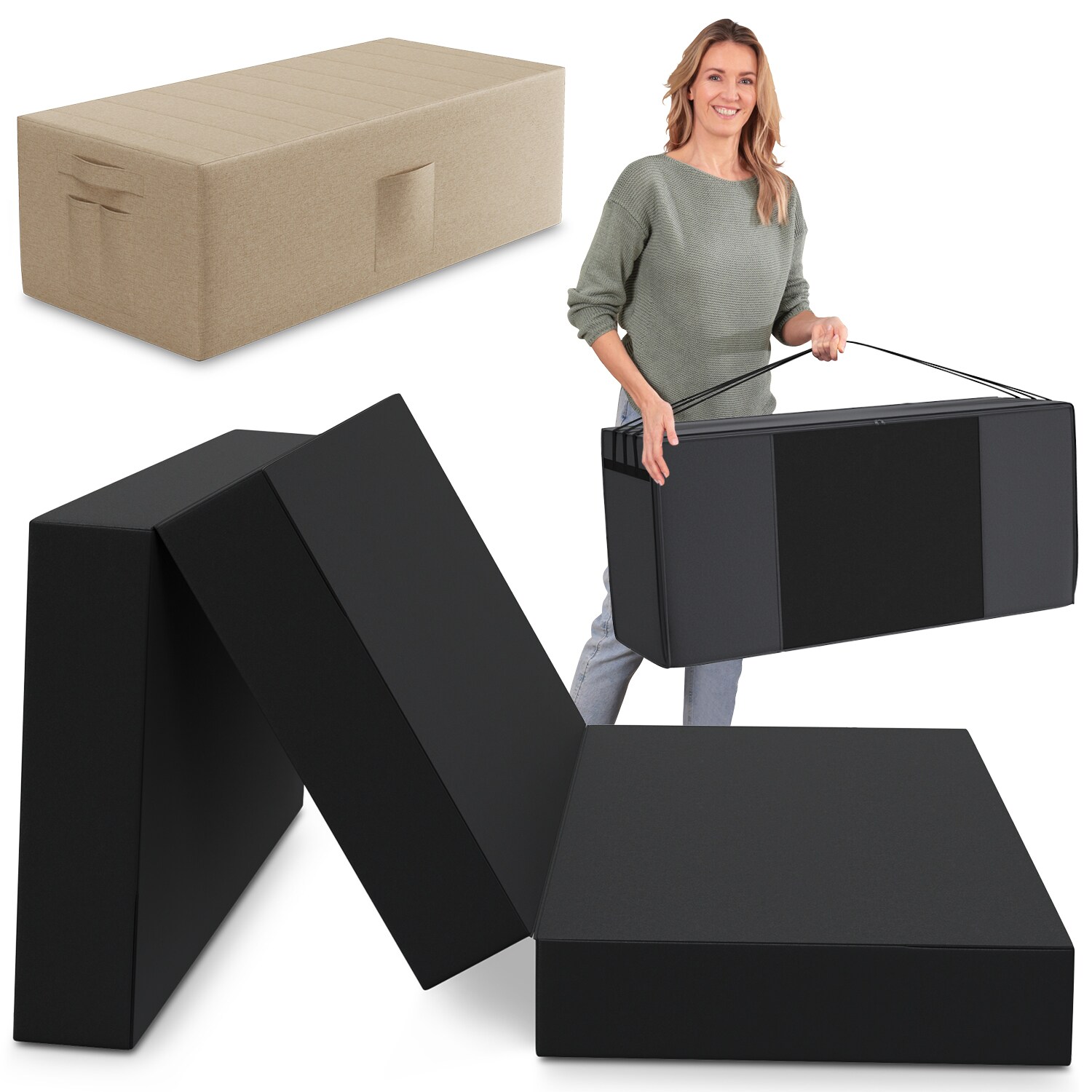 Spar-Set Klappmatratze Gästematratze, 140x195x15cm, schwarz inkl. Husse creme & Transporttasche