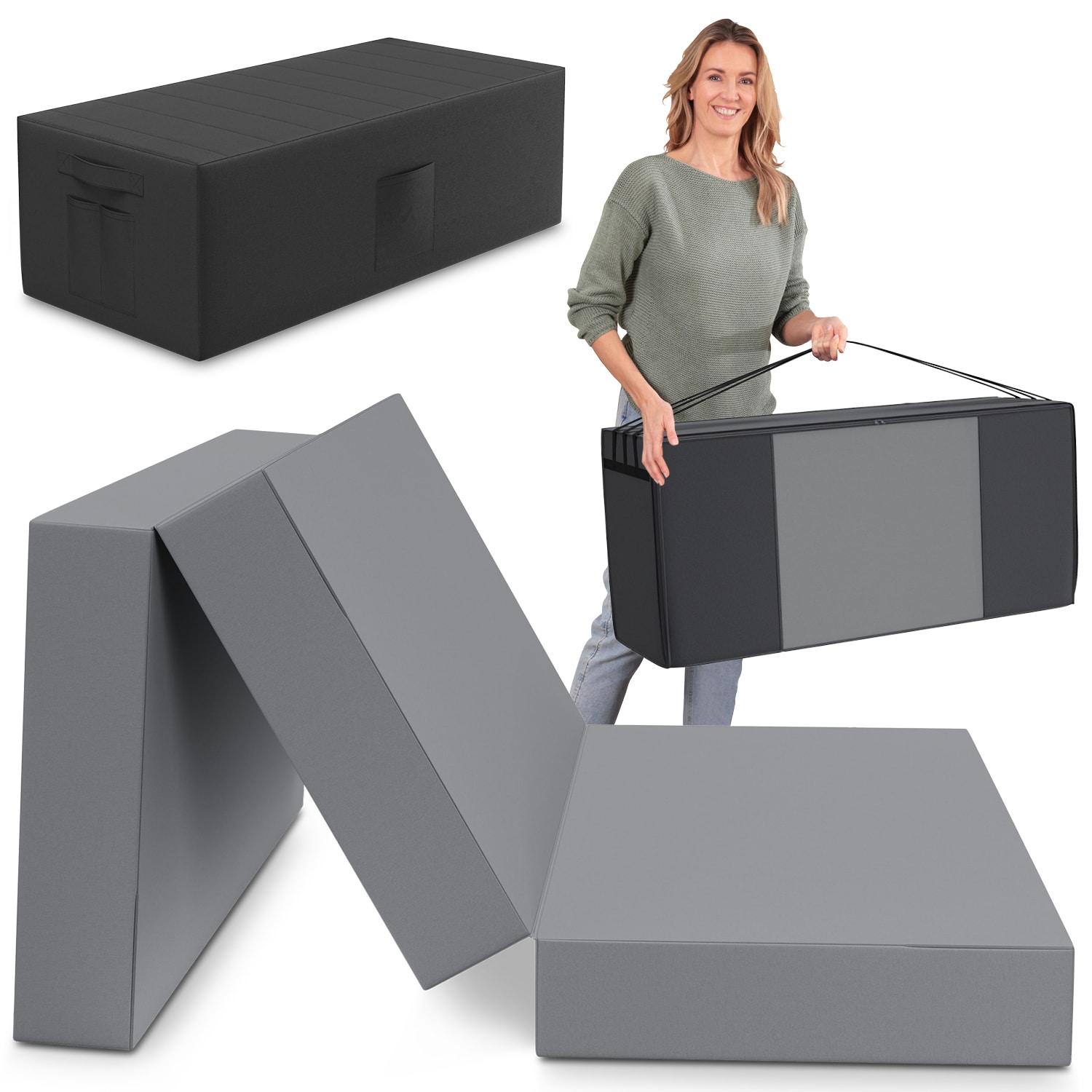 Spar-Set Klappmatratze G&auml;stematratze, 140x195x15cm, grau inkl. Husse schwarz & Transporttasche - Bild 1