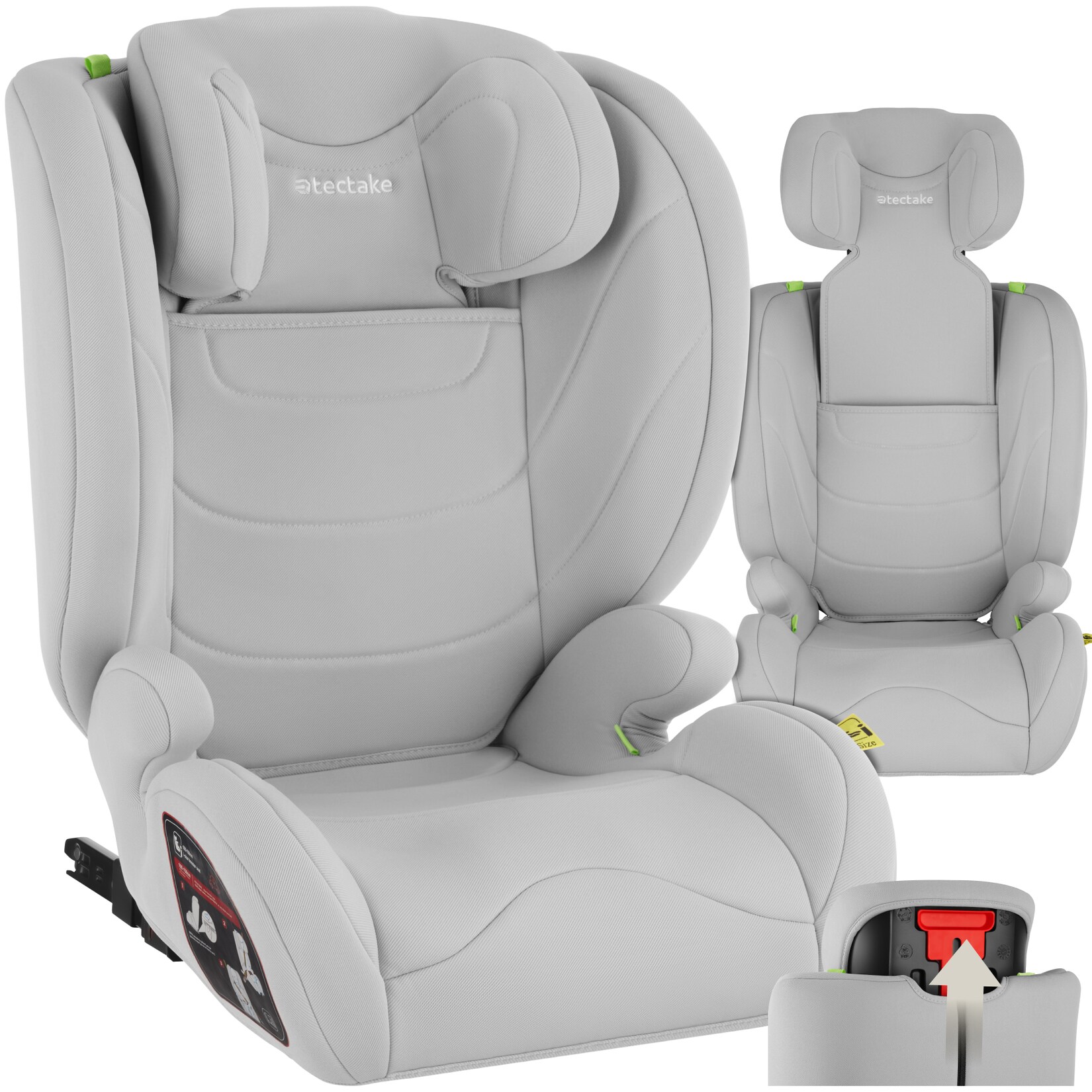 tectake® Autositz, i-Size Zulassung, ISOFIX-Installation, mit Seitenaufprallschutz, extra dicke Polsterung, von 100 bis 150 cm, Belastbarkeit 36 kg | 04061173262875
