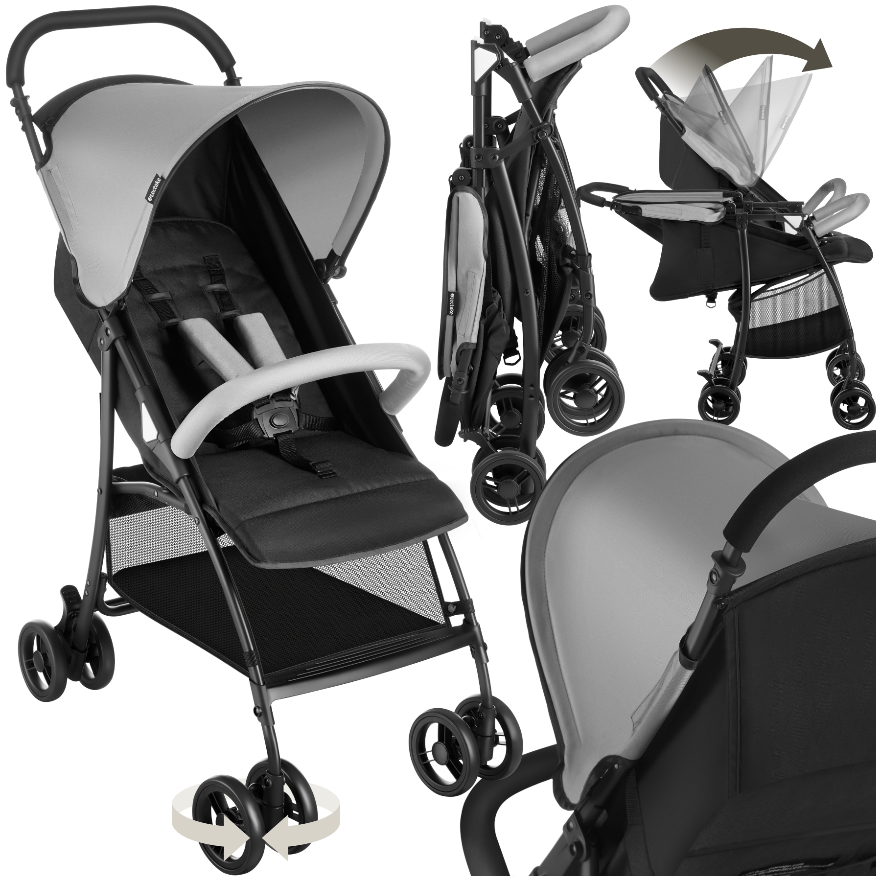 tectake&reg; Buggy-Kinderwagen, klappbar, mit 5-Punkt-Gurt, Bremse und Schutzb&uuml;gel, pulverbeschichtetes Stahlgestell und pflegeleichter Polyesterbezug, f&uuml;r 0 bis 36 Monate geeignet, Belastbarkeit 15 kg - Bild 1
