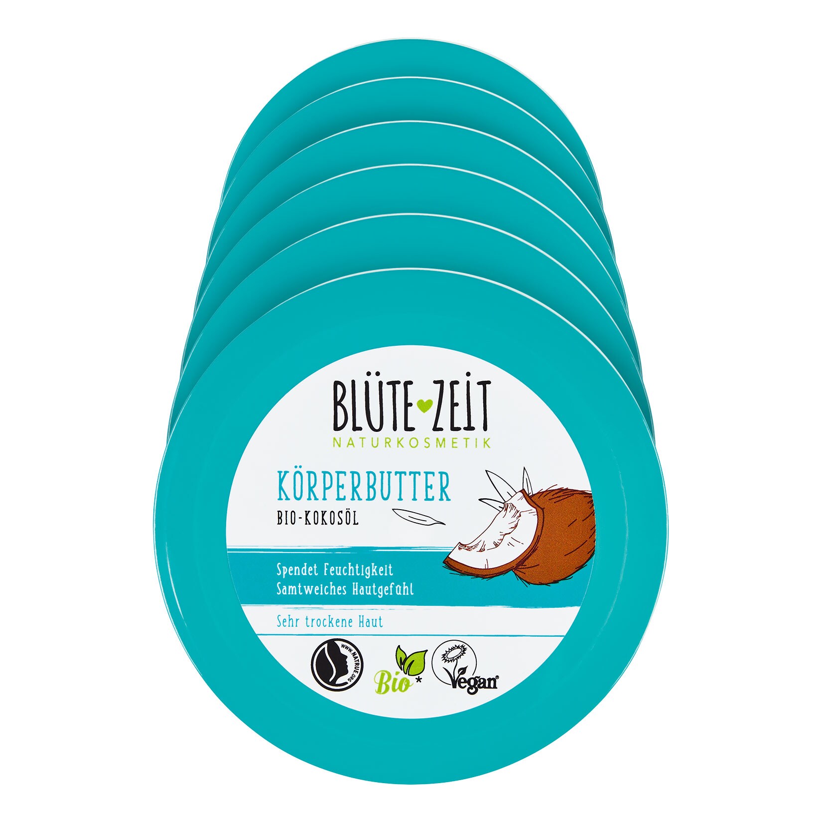 BL&Uuml;TE-ZEIT K&ouml;rperbutter Bio-Kokosnuss 200 ml, 6er Pack - Bild 1