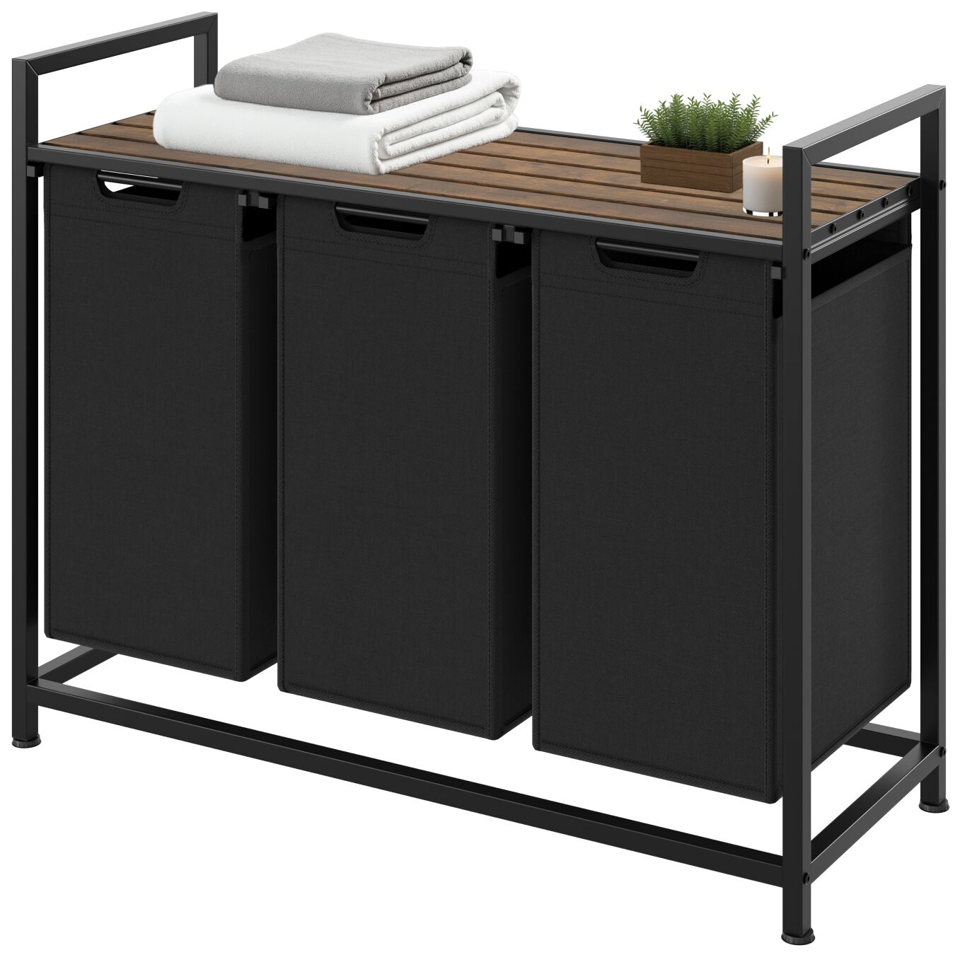 tectake&reg; W&auml;schesortierer, Industrial-Style, 2 oder 3 ausziehbare F&auml;cher, mit Ablage, h&ouml;henverstellbare Kunststofff&uuml;&szlig;e - Bild 1