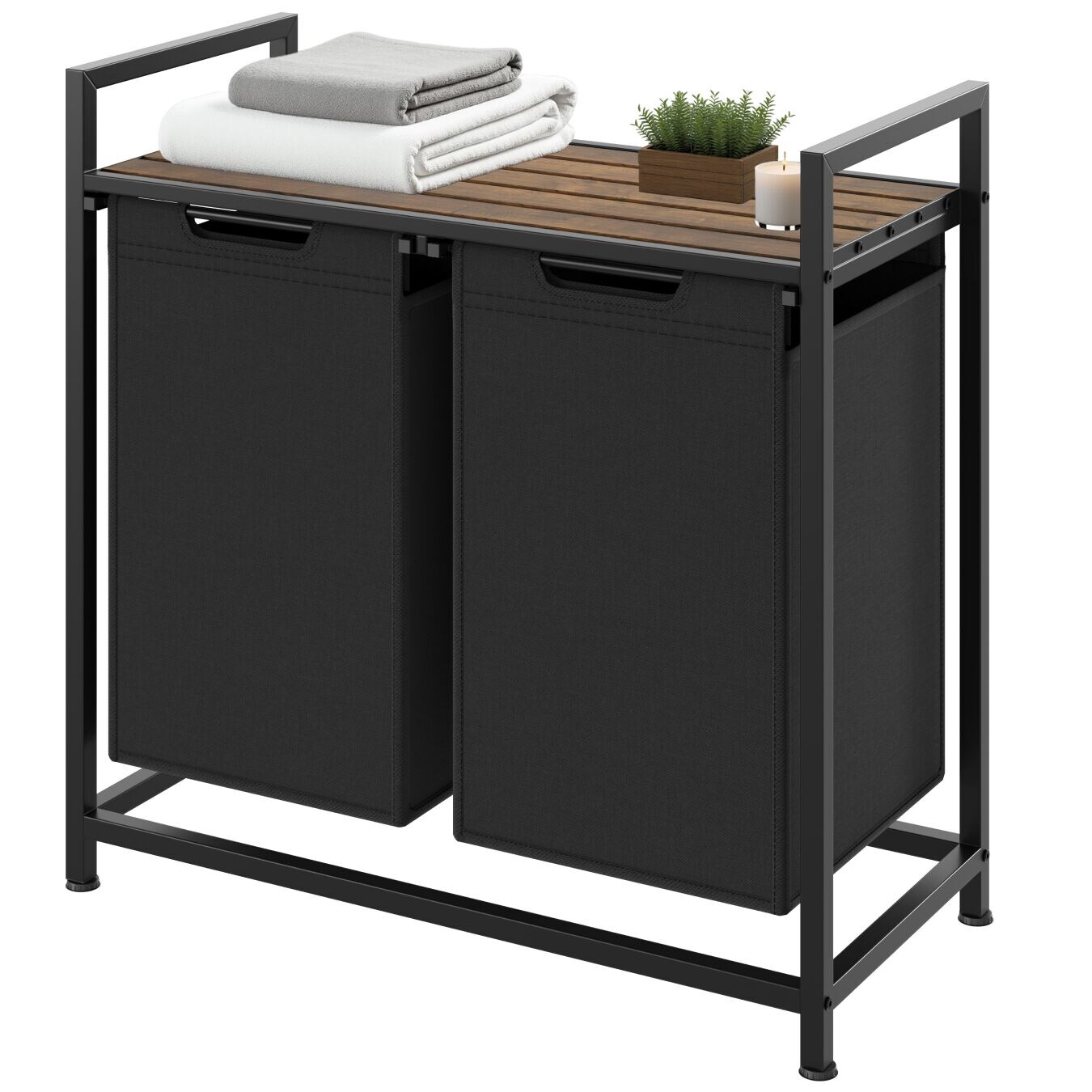 tectake® Wäschesortierer, Industrial-Style, 2 oder 3 ausziehbare Fächer, mit Ablage, höhenverstellbare Kunststofffüße