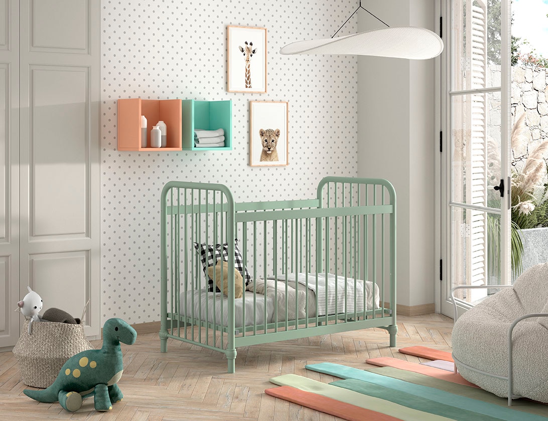JAXX BRONXX Babybett mit Liegefläche 60 x 120 cm, Ausf. Metall Olivegrün matt - versch. Ausführungen