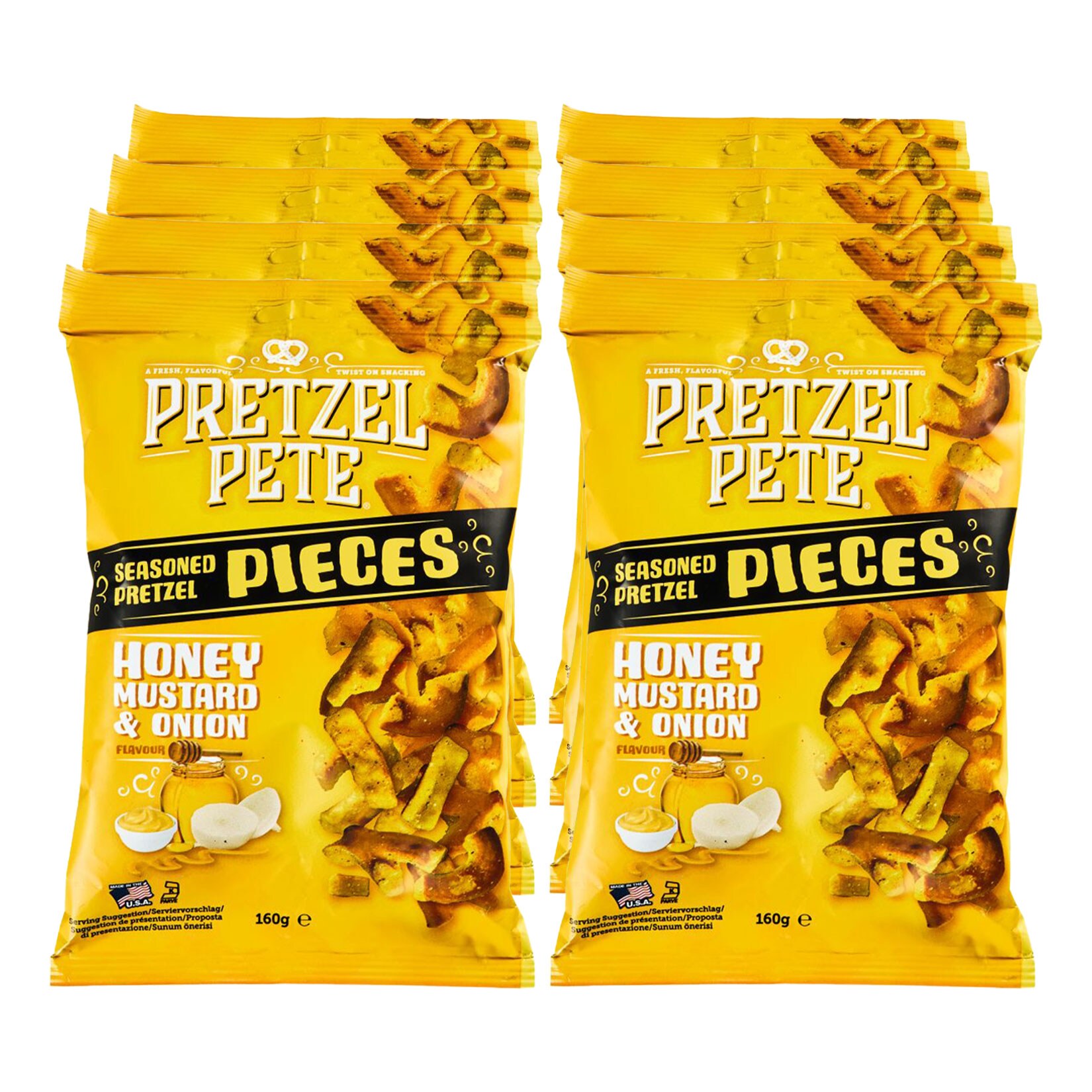 Pretzel Pete Pieces Honey Mustard & Onion 160 g, 8er Pack - Bild 1