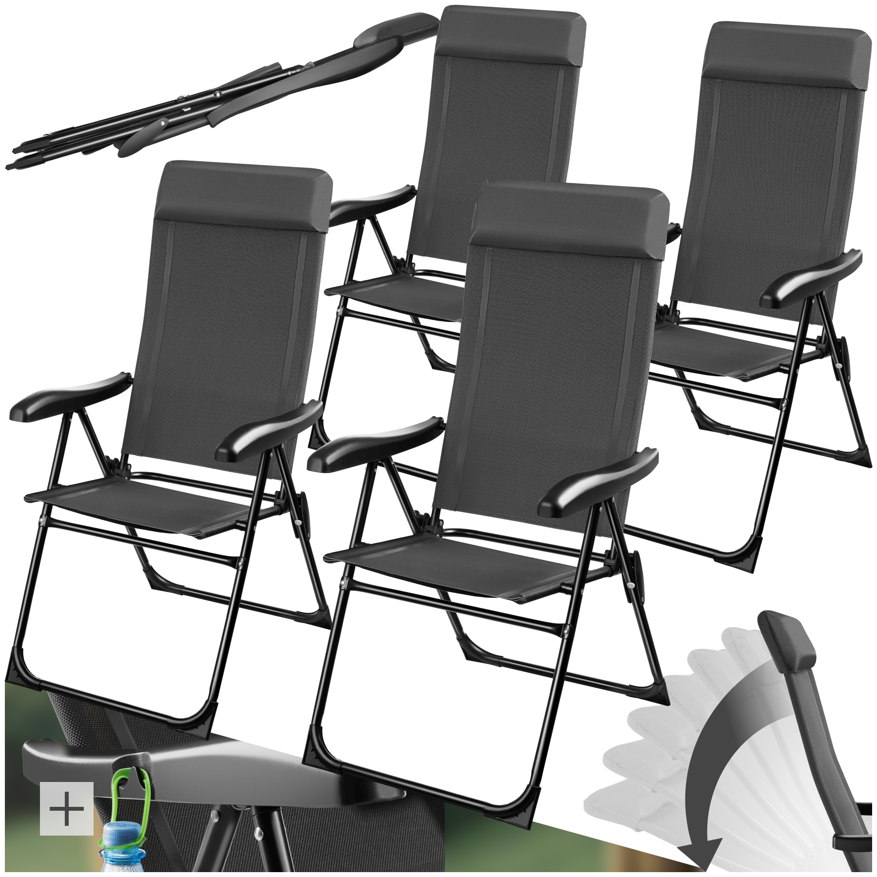 tectake&reg; Campingstuhl, klappbar, 7-fach verstellbare R&uuml;ckenlehne mit Kopfpolster, Belastbarkeit 120 kg, 57 x 65 x 112 cm - Bild 1