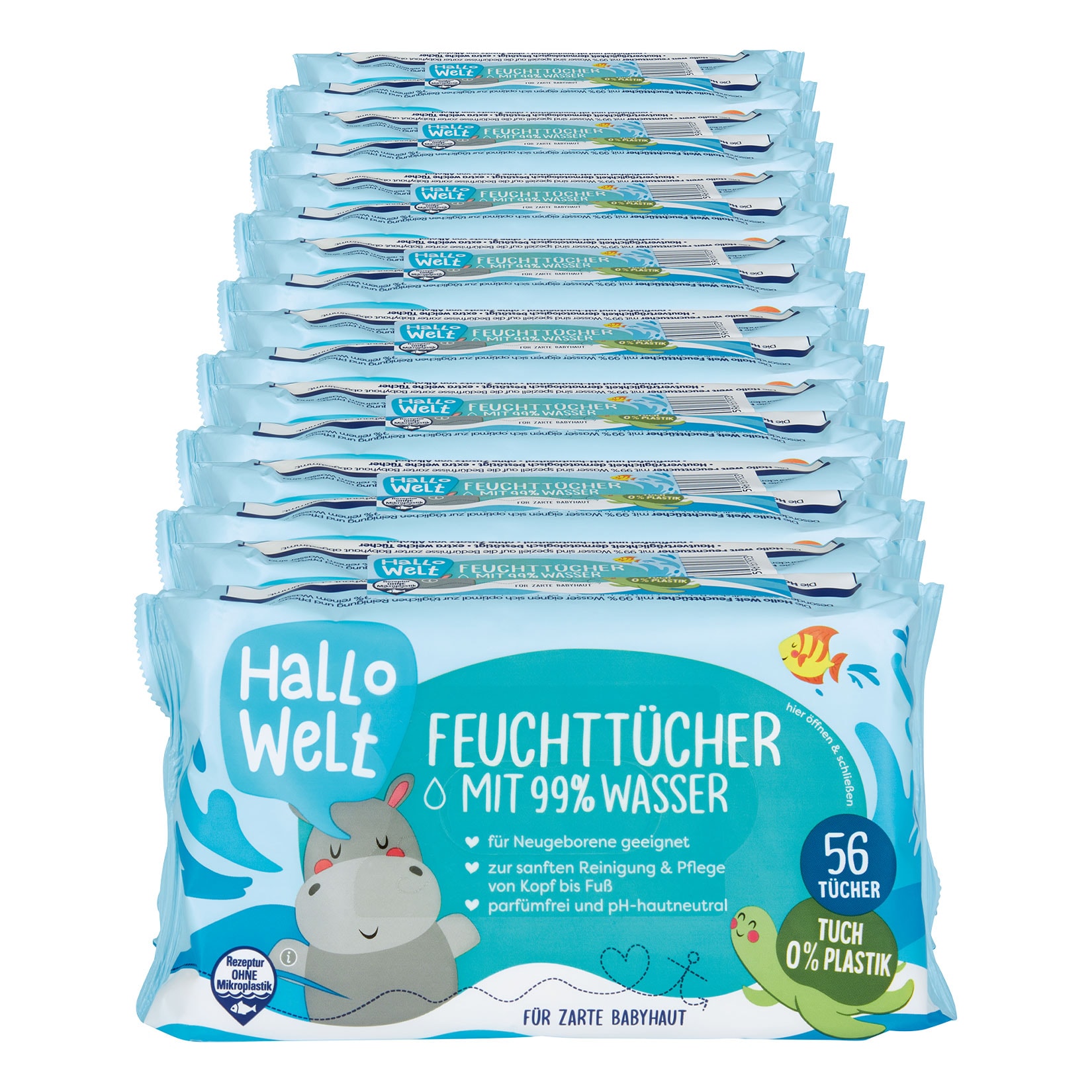 Hallo Welt Feuchtt&uuml;cher 99% Wasser 2 x 56 ST, 8er Pack - Bild 1