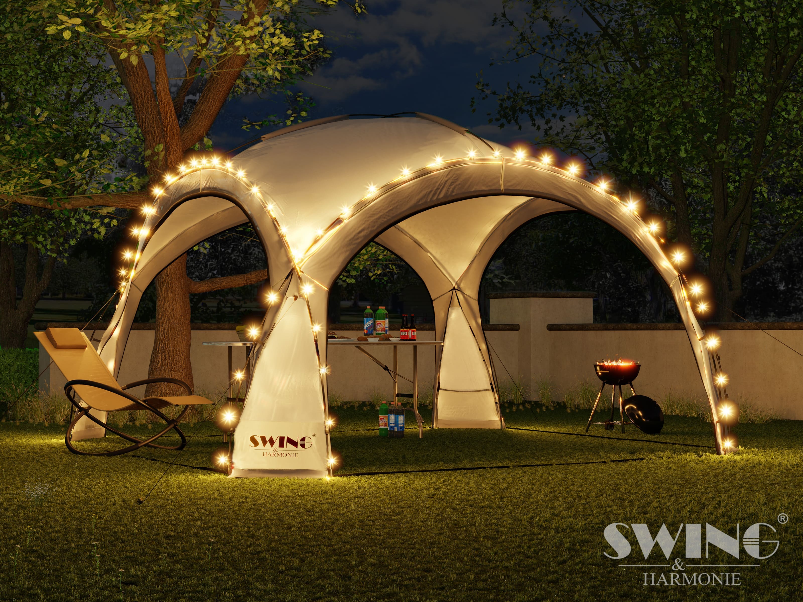 Swing&Harmonie&reg; LED Event Pavillon XXL DomeShelter 450cm Garten inkl. Solarmodul Designer Gartenzelt Camping Partyzelt mit Beleuchtung - anthrazit - Bild 1