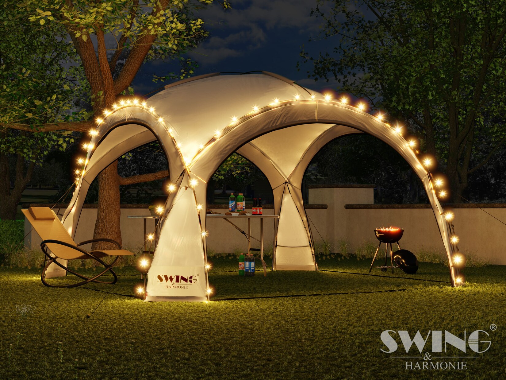 Swing&Harmonie® LED Event Pavillon XXL DomeShelter 450cm Garten inkl. Solarmodul Designer Gartenzelt Camping Partyzelt mit Beleuchtung - anthrazit