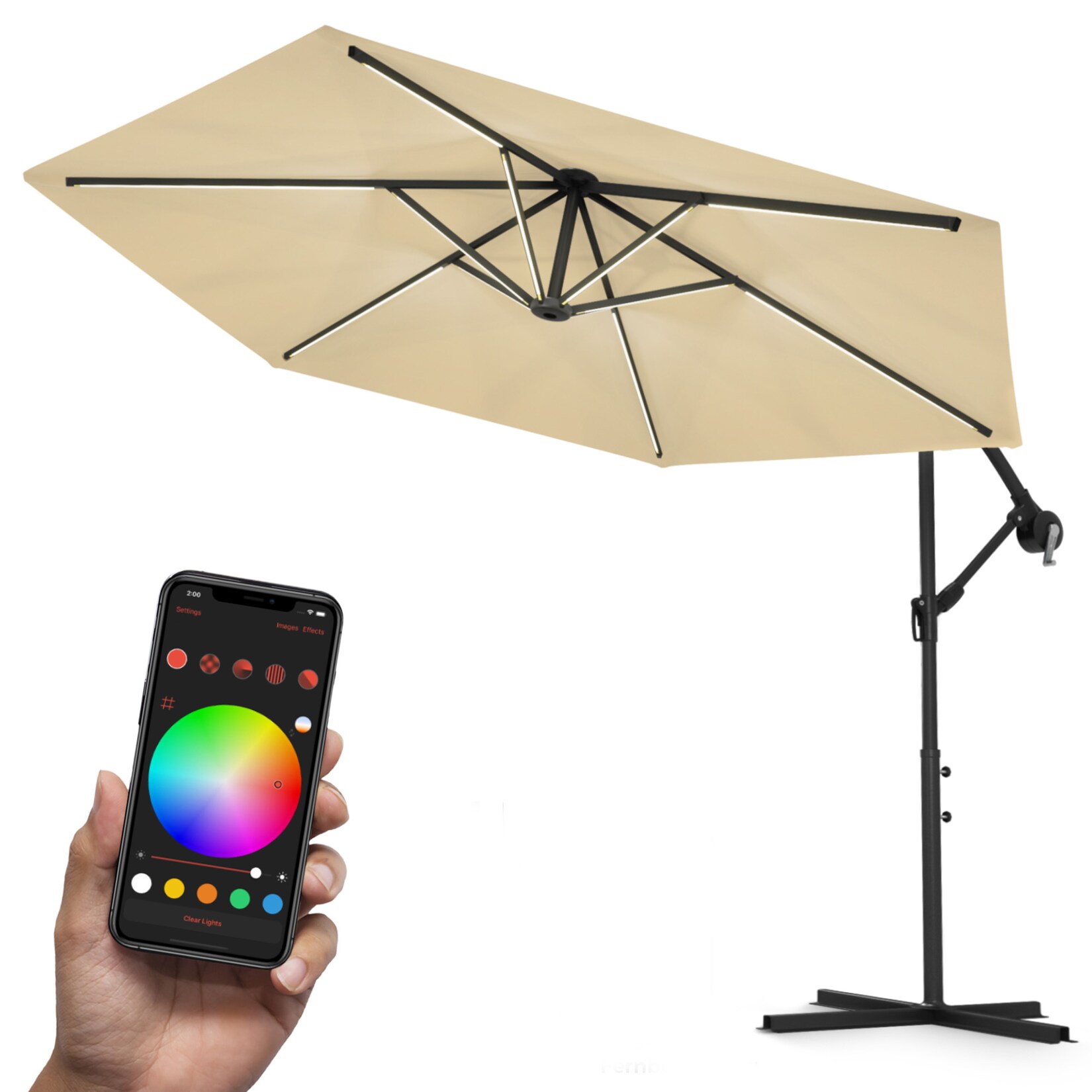 Swing&Harmonie® Luxus LED Sonnenschirm mit RGB Beleuchtung inkl. Fernbedienung, APP Steuerung, Ampelschirm, Garten Schirm 300cm - creme