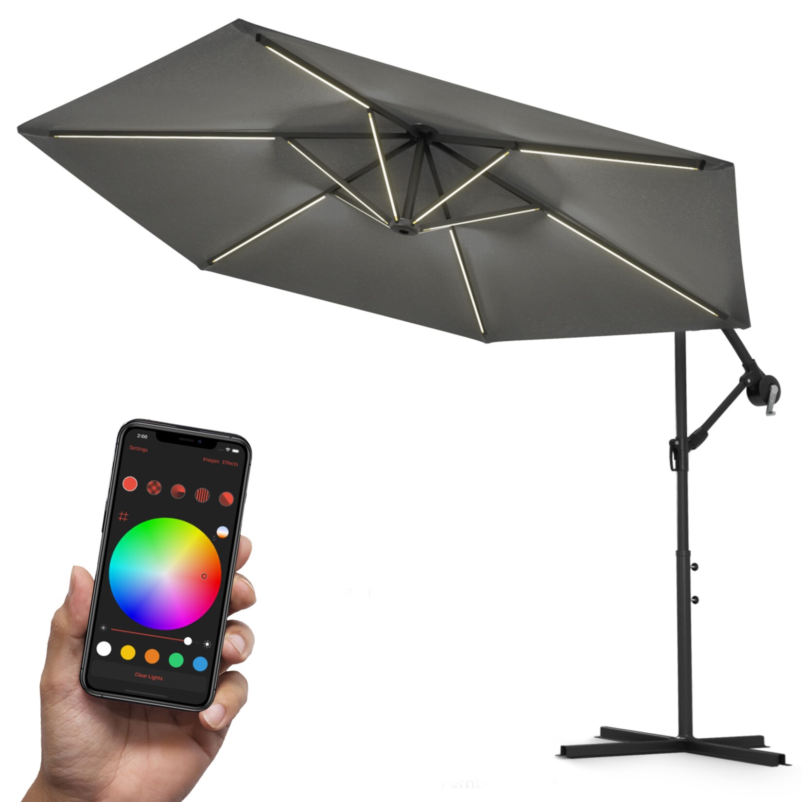 Swing&Harmonie® Luxus LED Sonnenschirm mit RGB Beleuchtung inkl. Fernbedienung, APP Steuerung, Ampelschirm, Garten Schirm 300cm - anthrazit