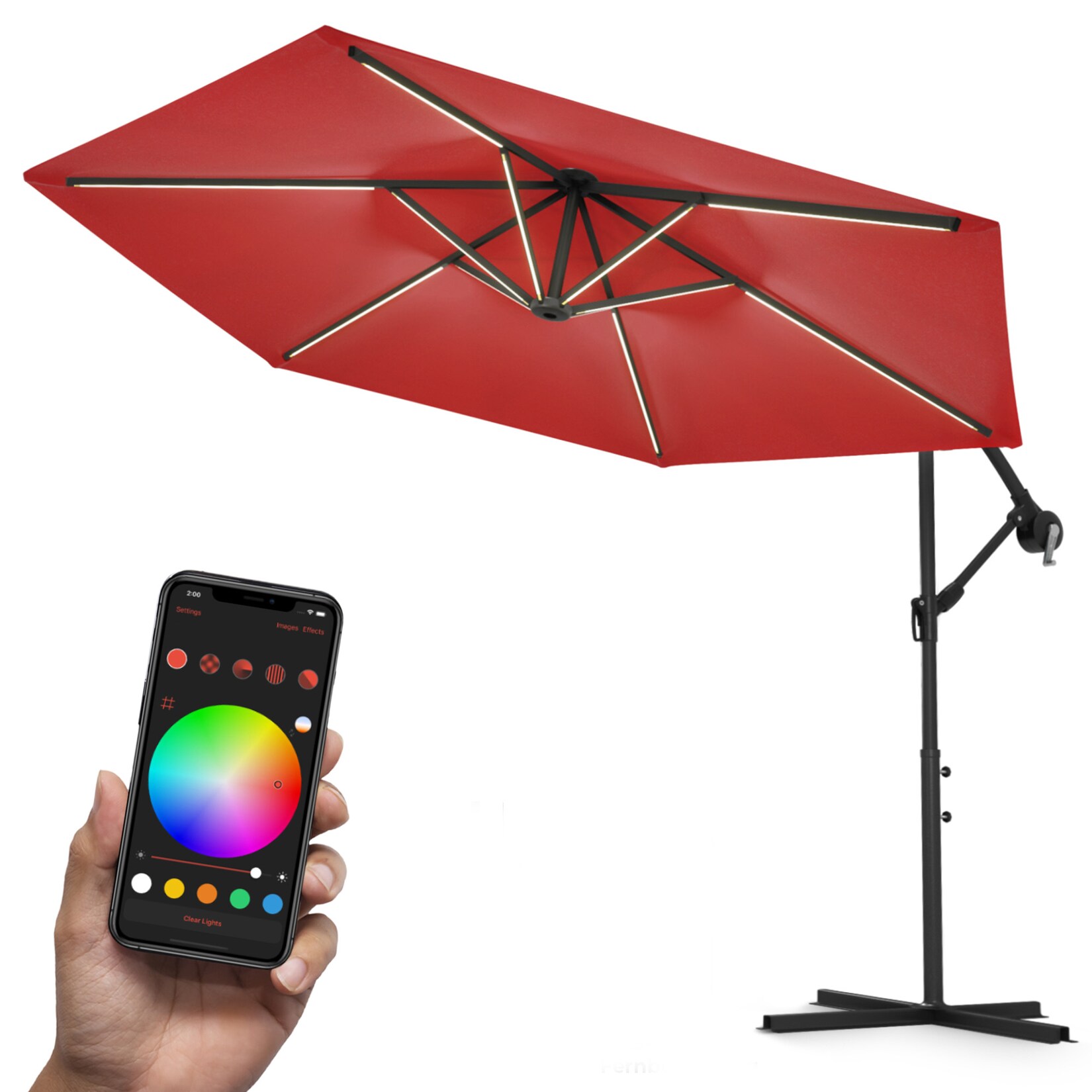 Swing&Harmonie® Luxus LED Sonnenschirm mit RGB Beleuchtung inkl. Fernbedienung, APP Steuerung, Ampelschirm, Garten Schirm 300cm - rot