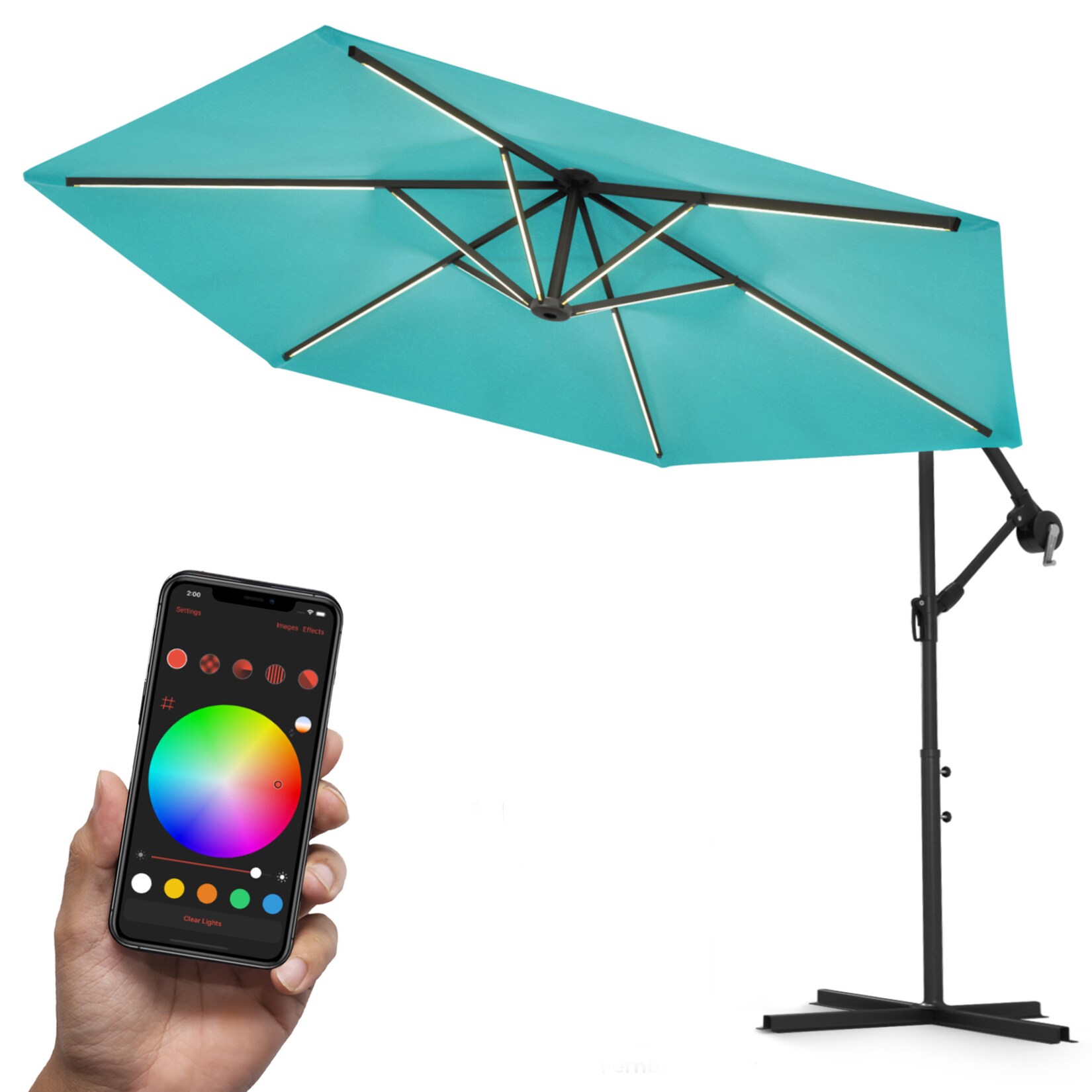 Swing&Harmonie® Luxus LED Sonnenschirm mit RGB Beleuchtung inkl. Fernbedienung, APP Steuerung, Ampelschirm, Garten Schirm 350cm – türkis | 04054748017536