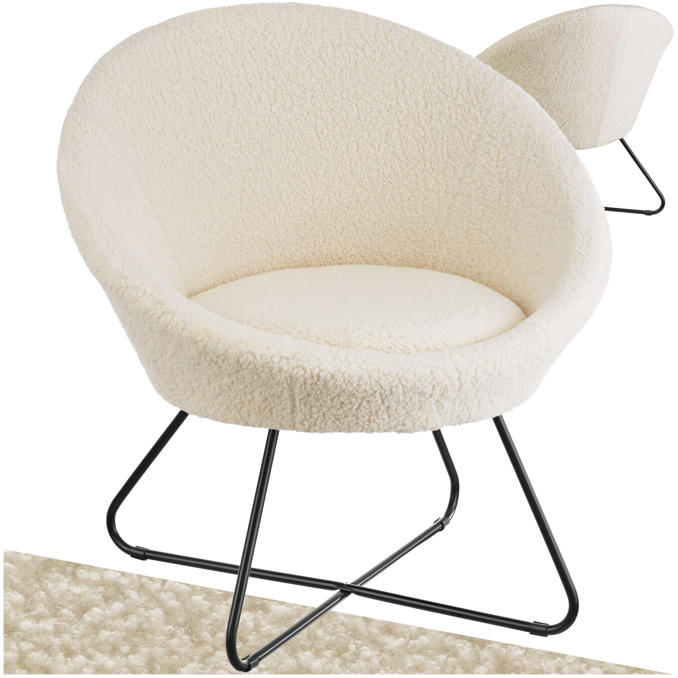 tectake® Cocktailsessel, gepolstert, mit Bouclé- oder Samtbezug, pulverbeschichtetes Stahlgestell, 83 x 73 x 82 cm | 04061173266484