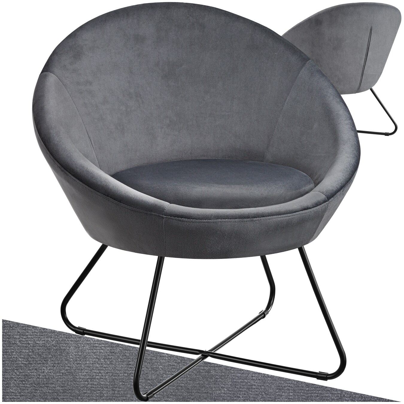 tectake&reg; Cocktailsessel, gepolstert, mit Boucl&eacute;- oder Samtbezug, pulverbeschichtetes Stahlgestell, 83 x 73 x 82 cm - Bild 1