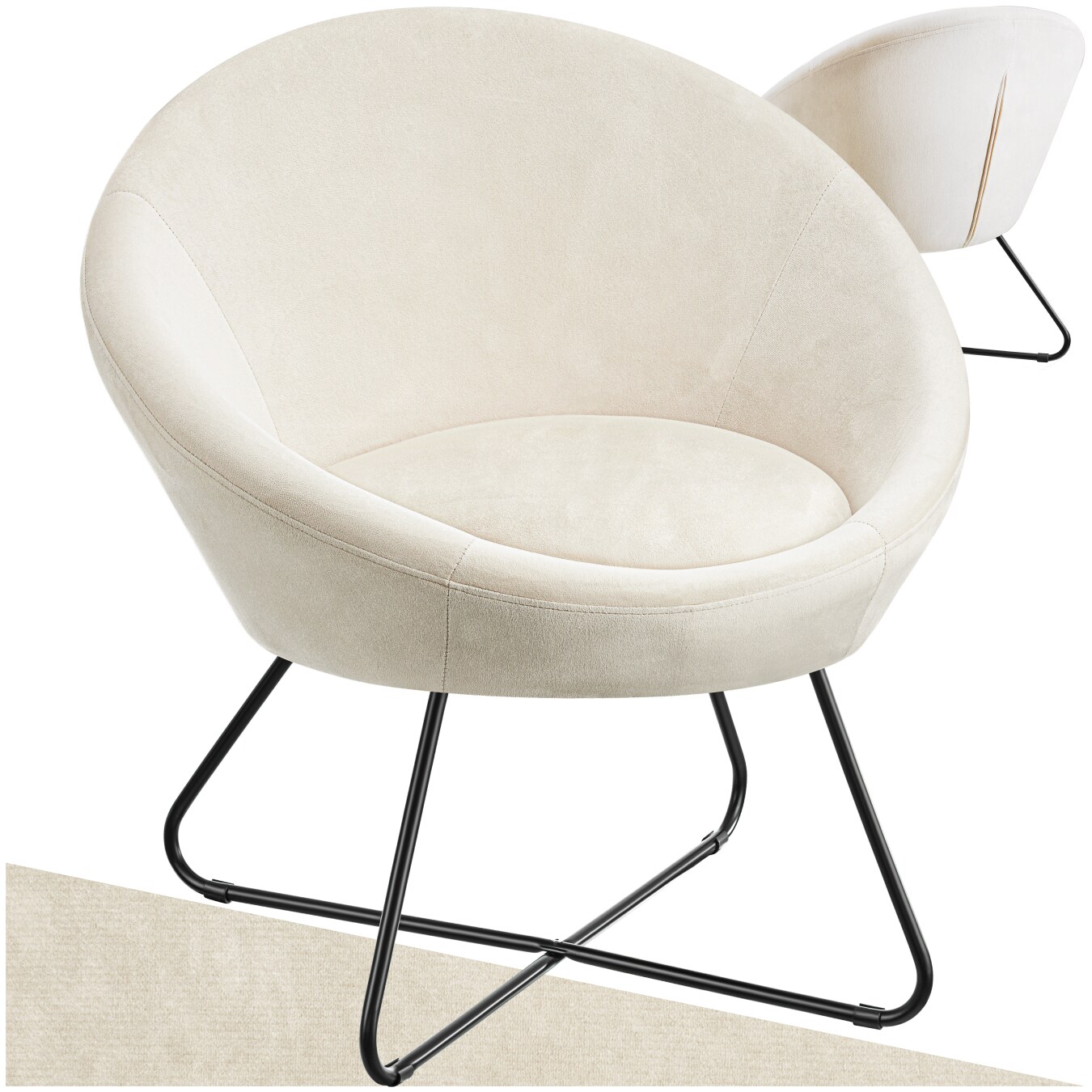tectake® Cocktailsessel, gepolstert, mit Bouclé- oder Samtbezug, pulverbeschichtetes Stahlgestell, 83 x 73 x 82 cm | 04061173268273