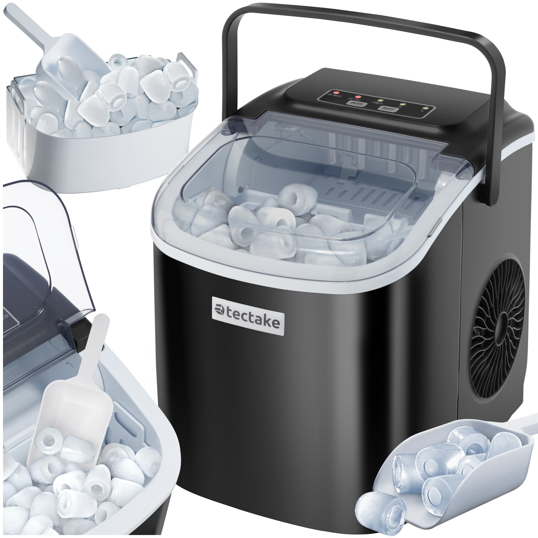 tectake&reg; Eisw&uuml;rfelmaschine, 1,2 l Wassertank, 2 Eisw&uuml;rfelgr&ouml;&szlig;en, 2 Assistenzsysteme, mit Reinigungsprogramm, inklusive Eiskorb und Eisschaufel - Bild 1