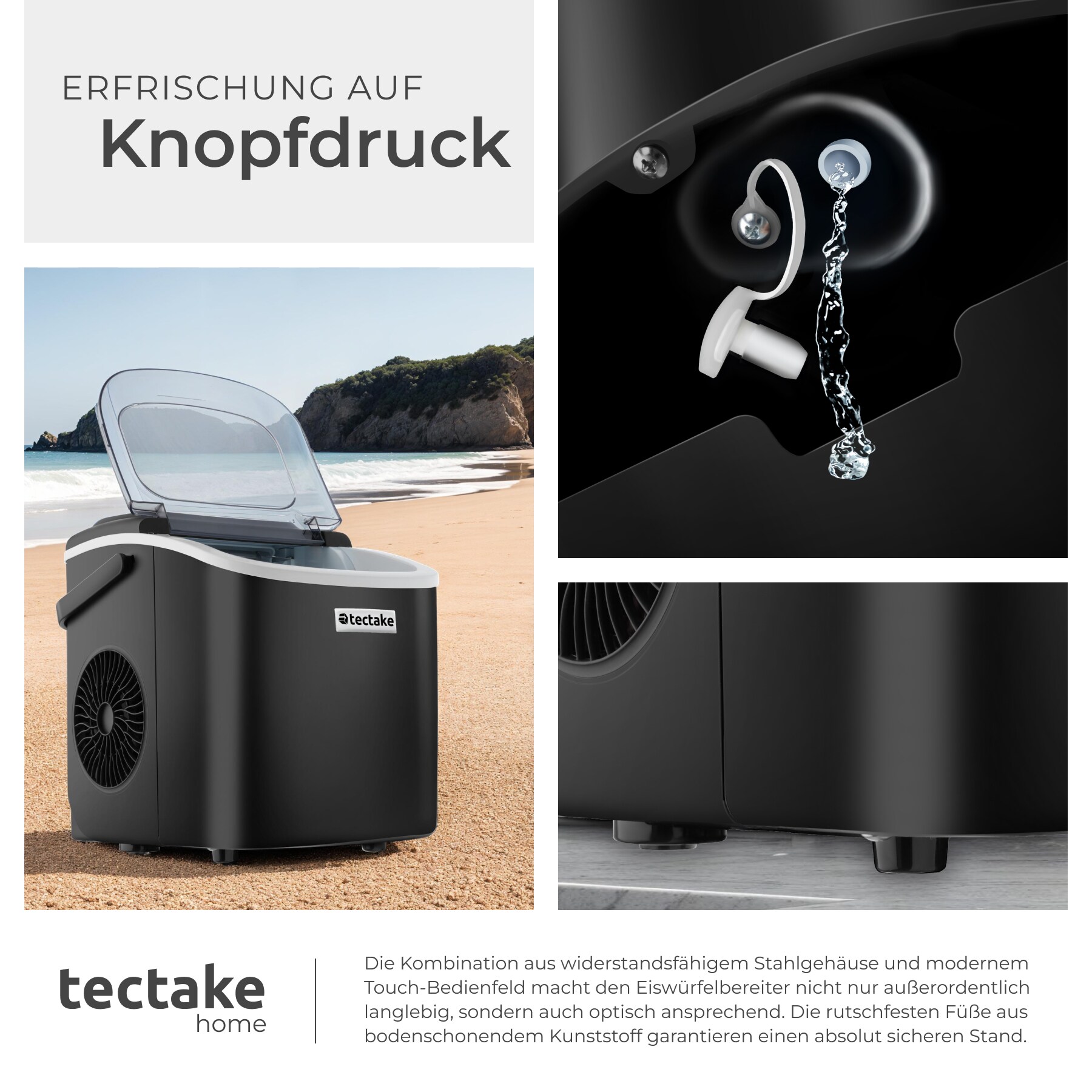 tectake® Eiswürfelmaschine, 1,2 l Wassertank, 2 Eiswürfelgrößen, 2 Assistenzsysteme, mit Reinigungsprogramm, inklusive Eiskorb und Eisschaufel online kaufen bei Netto