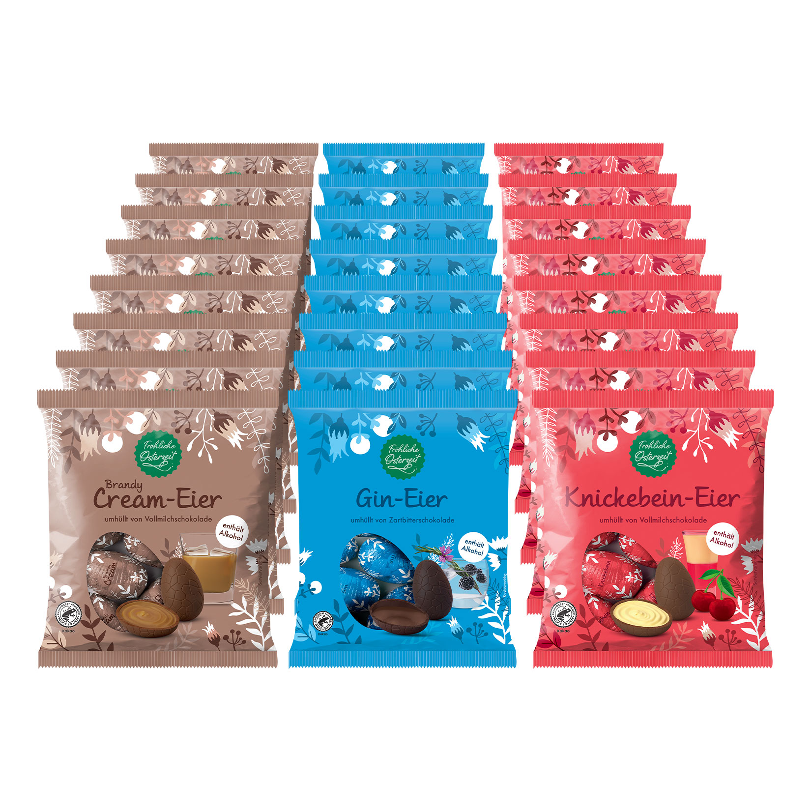 Fr&ouml;hliche Osterzeit Alkoholeier 150 g, verschiedene Sorten, 24er Pack - Bild 1