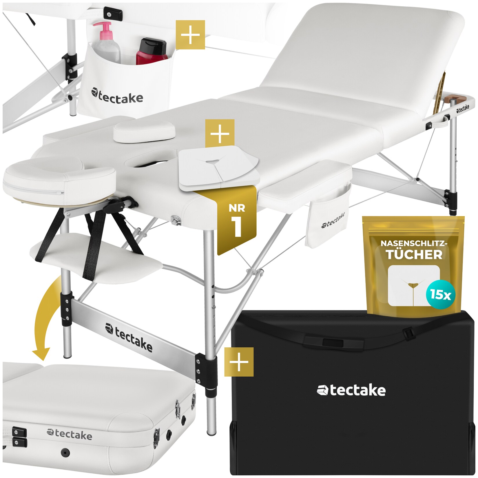 tectake® 3 Zonen Massageliege, Breite 70 cm, Polsterung 5 cm, mit Aluminiumgestell, 212 x 103 x 90 cm