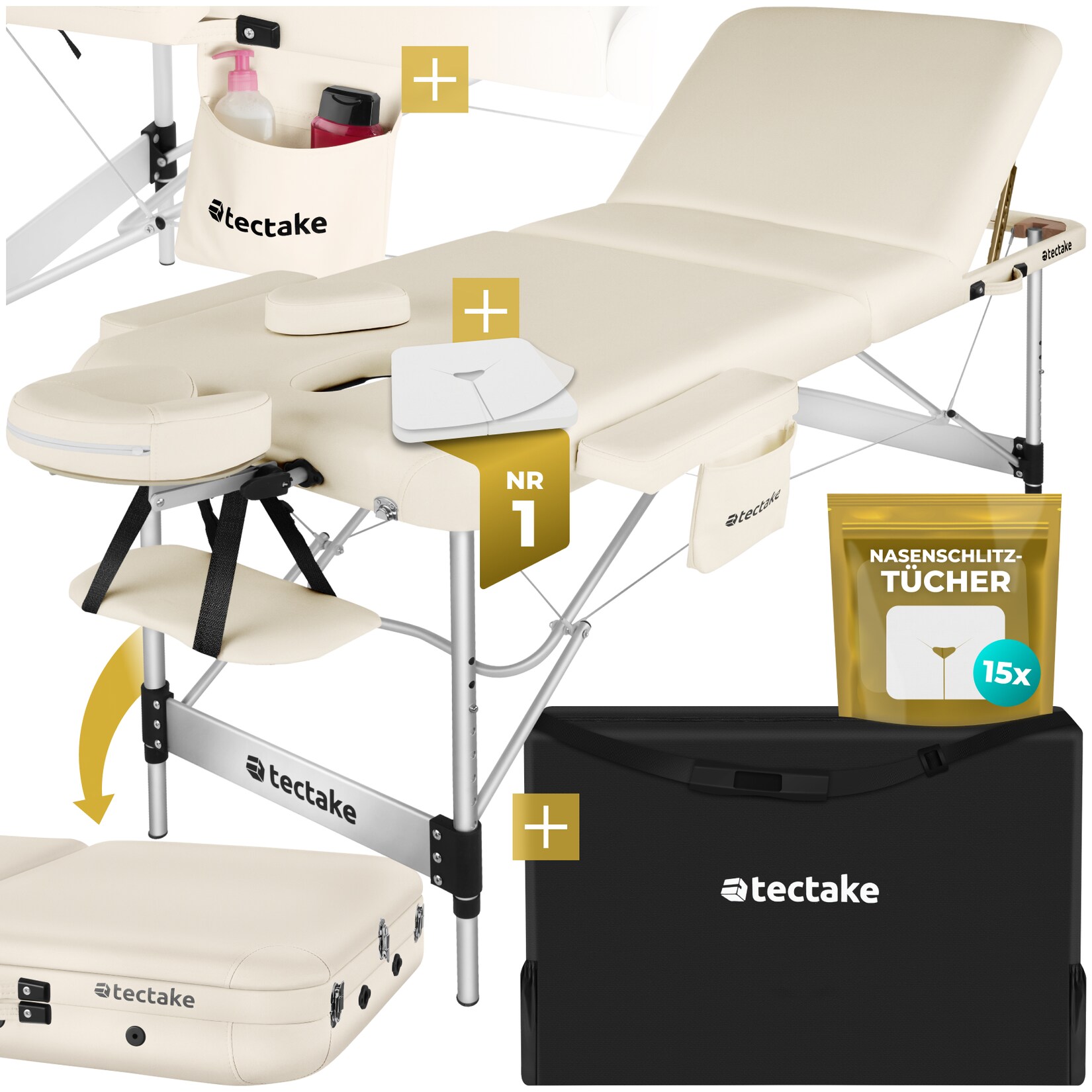tectake® 3 Zonen Massageliege, Breite 70 cm, Polsterung 5 cm, mit Aluminiumgestell, 212 x 103 x 90 cm | 04061173268402