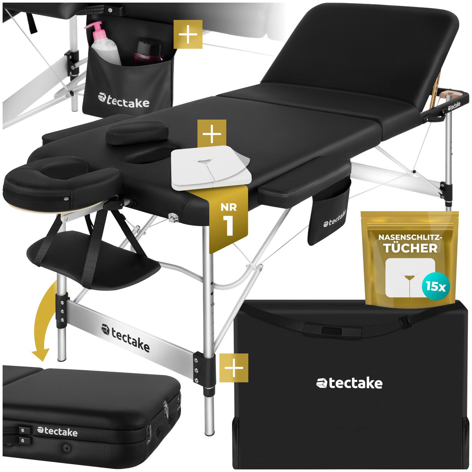 tectake® 3 Zonen Massageliege, Breite 78 cm, Polsterung 5 cm, mit Aluminiumgestell, 212 x 108 x 90 cm