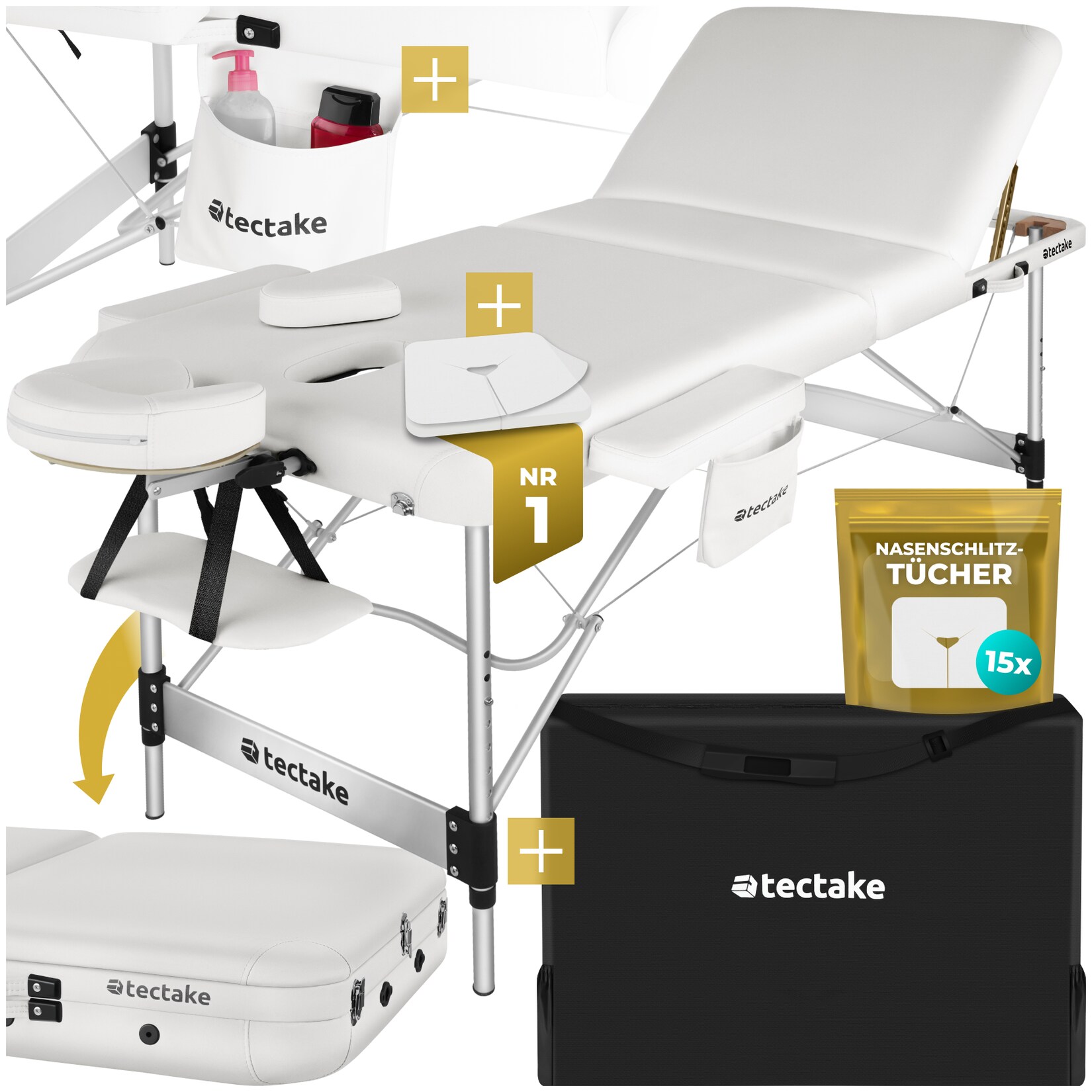 tectake® 3 Zonen Massageliege, Breite 78 cm, Polsterung 5 cm, mit Aluminiumgestell, 212 x 108 x 90 cm | 04061173268426