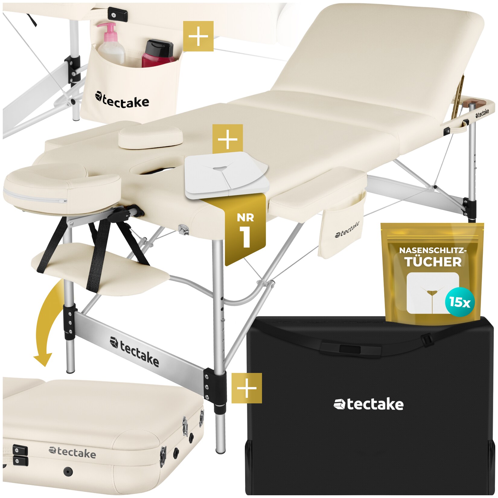 tectake® 3 Zonen Massageliege, Breite 78 cm, Polsterung 5 cm, mit Aluminiumgestell, 212 x 108 x 90 cm
