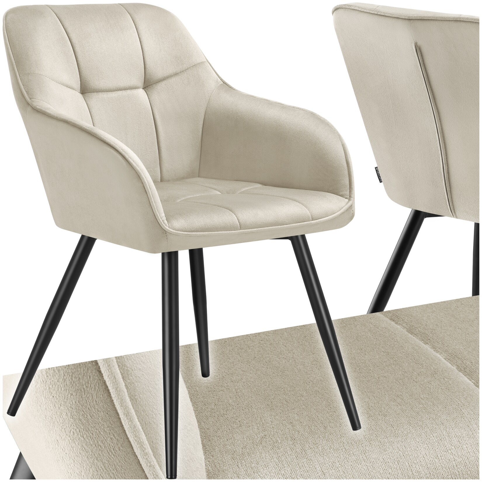 tectake® Esszimmerstuhl, gepolstert, in Samtoptik, gesteppt, schlanke Stahlbeine, 58 x 62 x 82 cm