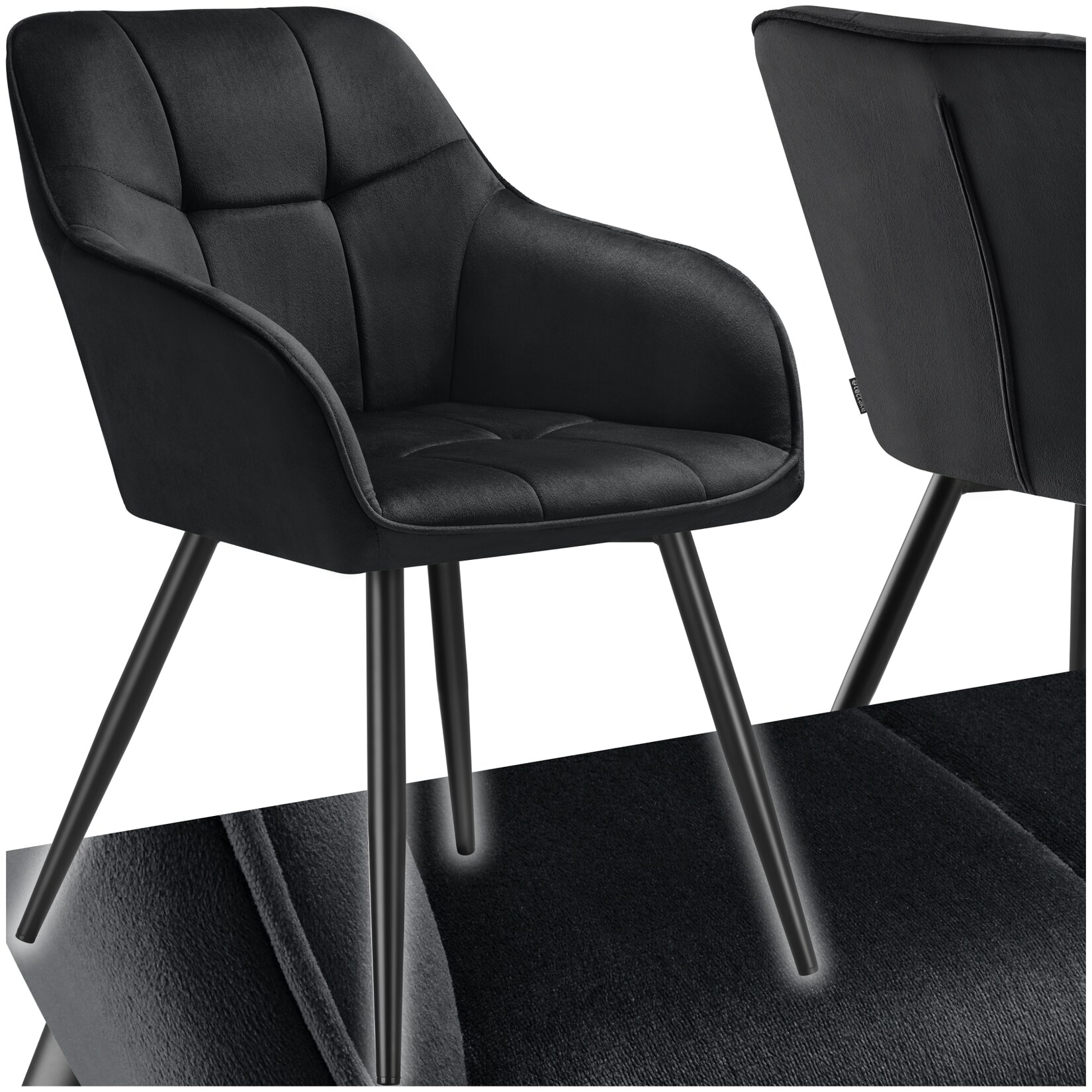 tectake® Esszimmerstuhl, gepolstert, in Samtoptik, gesteppt, schlanke Stahlbeine, 58 x 62 x 82 cm
