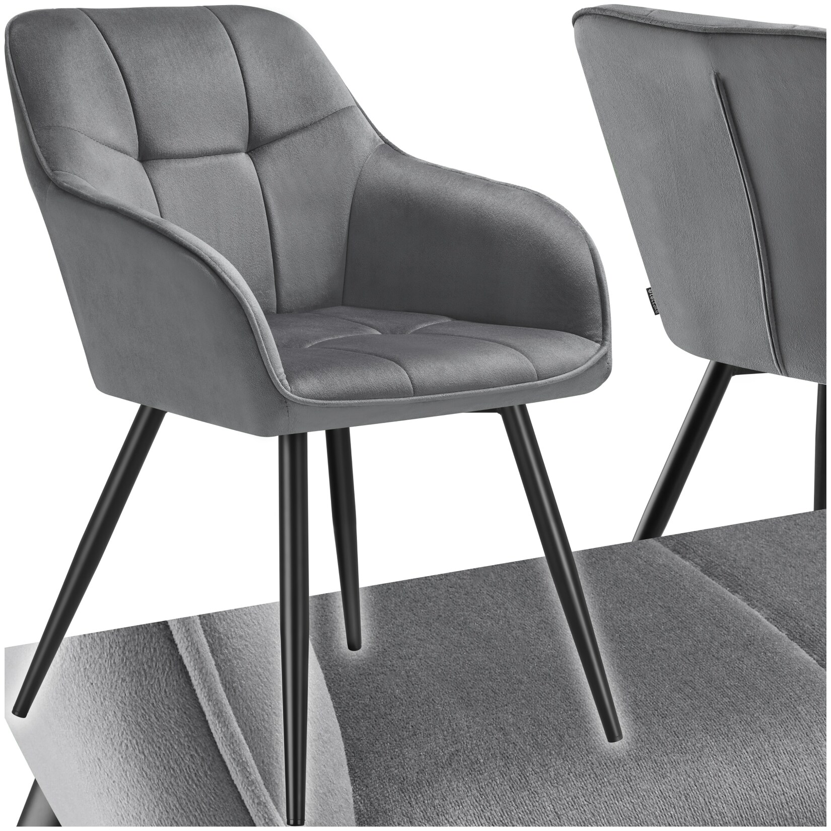 tectake® Esszimmerstuhl, gepolstert, in Samtoptik, gesteppt, schlanke Stahlbeine, 58 x 62 x 82 cm
