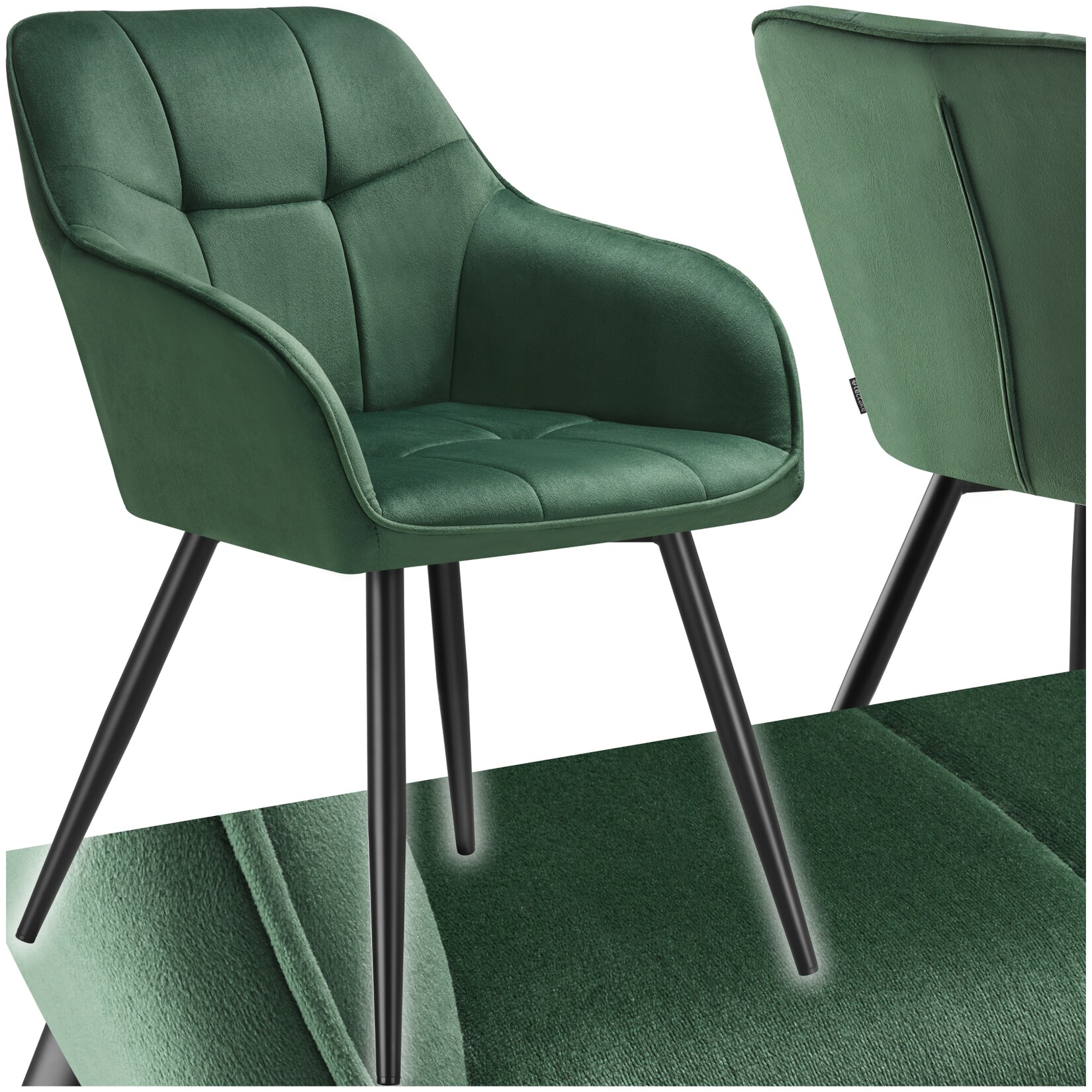 tectake® Esszimmerstuhl, gepolstert, in Samtoptik, gesteppt, schlanke Stahlbeine, 58 x 62 x 82 cm