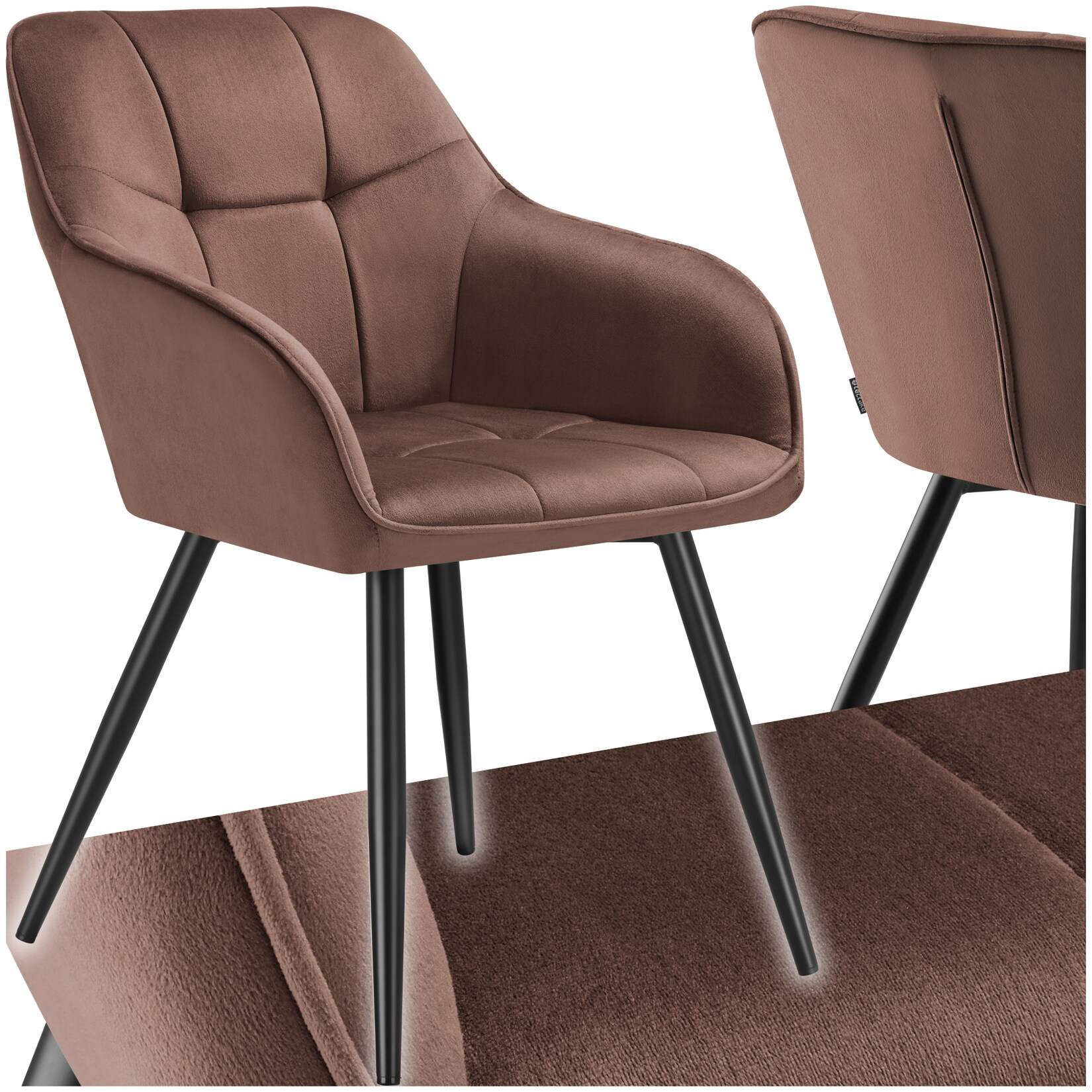 tectake® Esszimmerstuhl, gepolstert, in Samtoptik, gesteppt, schlanke Stahlbeine, 58 x 62 x 82 cm