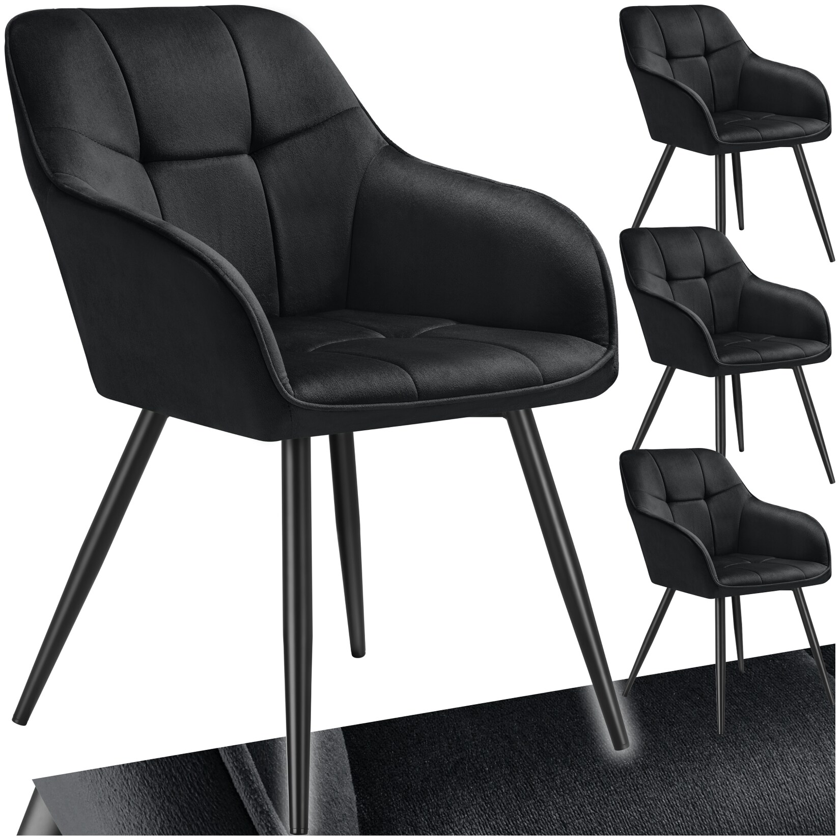 tectake® Esszimmerstuhl, gepolstert, in Samtoptik, gesteppt, schlanke Stahlbeine, 58 x 62 x 82 cm