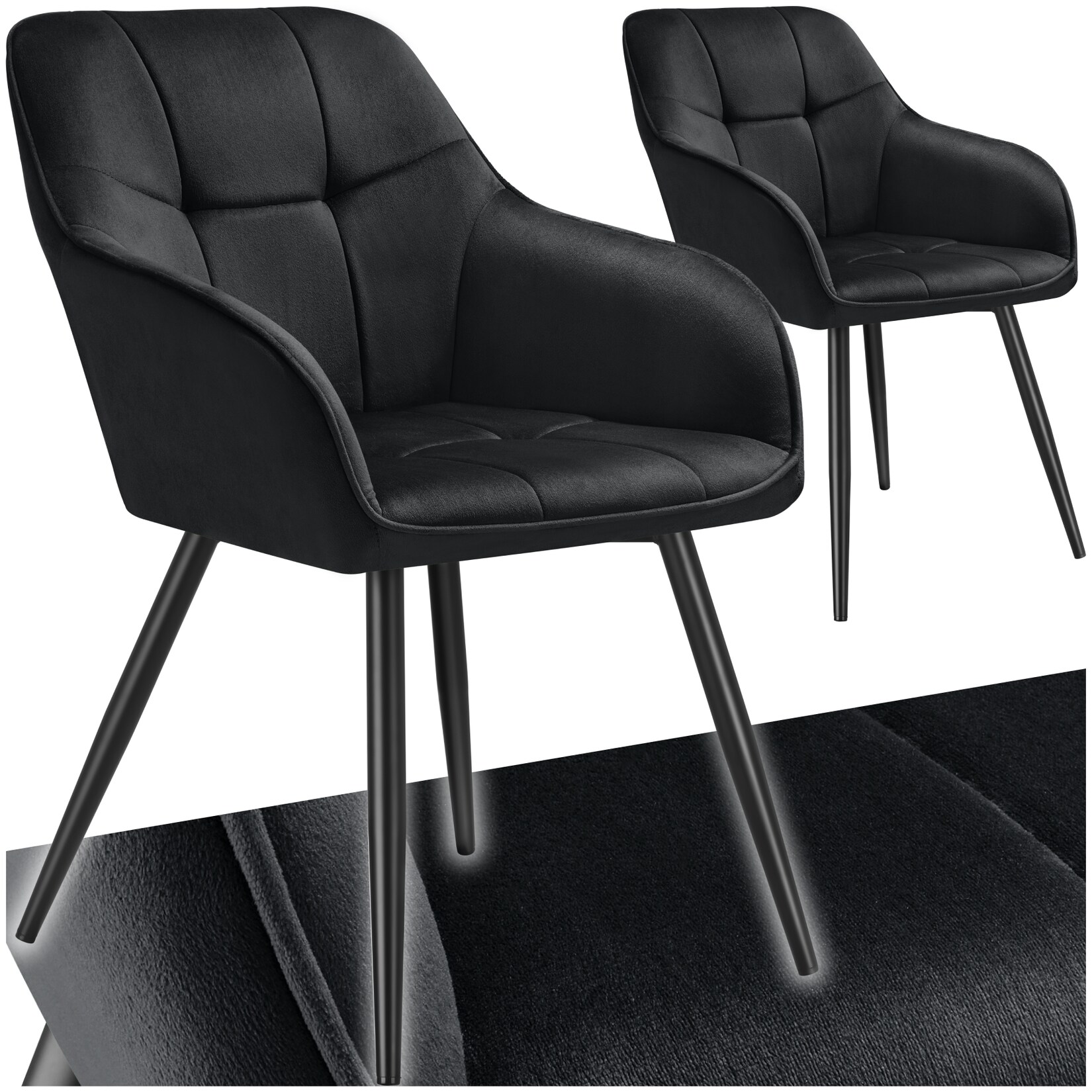 tectake® Esszimmerstuhl, gepolstert, in Samtoptik, gesteppt, schlanke Stahlbeine, 58 x 62 x 82 cm
