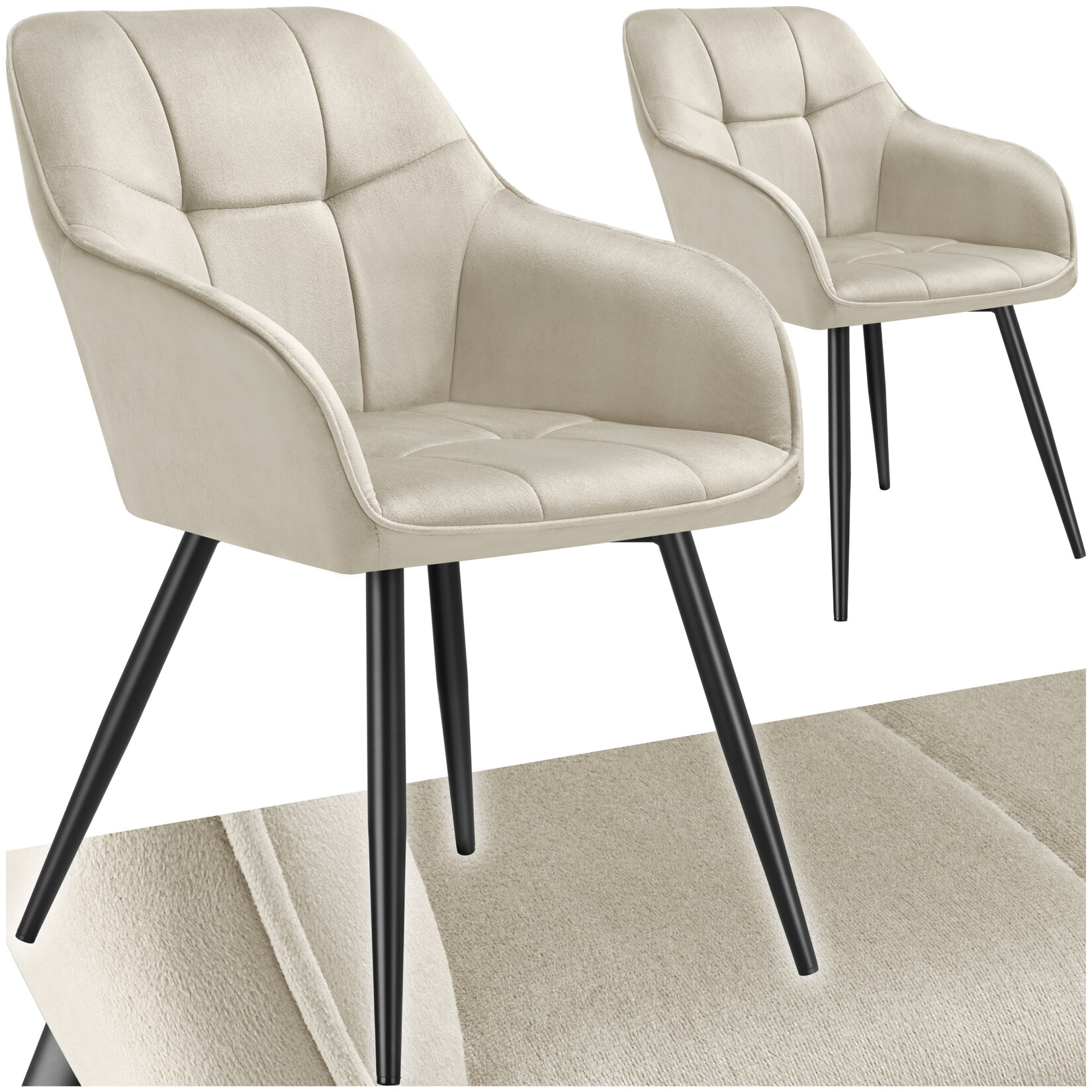 tectake® Esszimmerstuhl, gepolstert, in Samtoptik, gesteppt, schlanke Stahlbeine, 58 x 62 x 82 cm