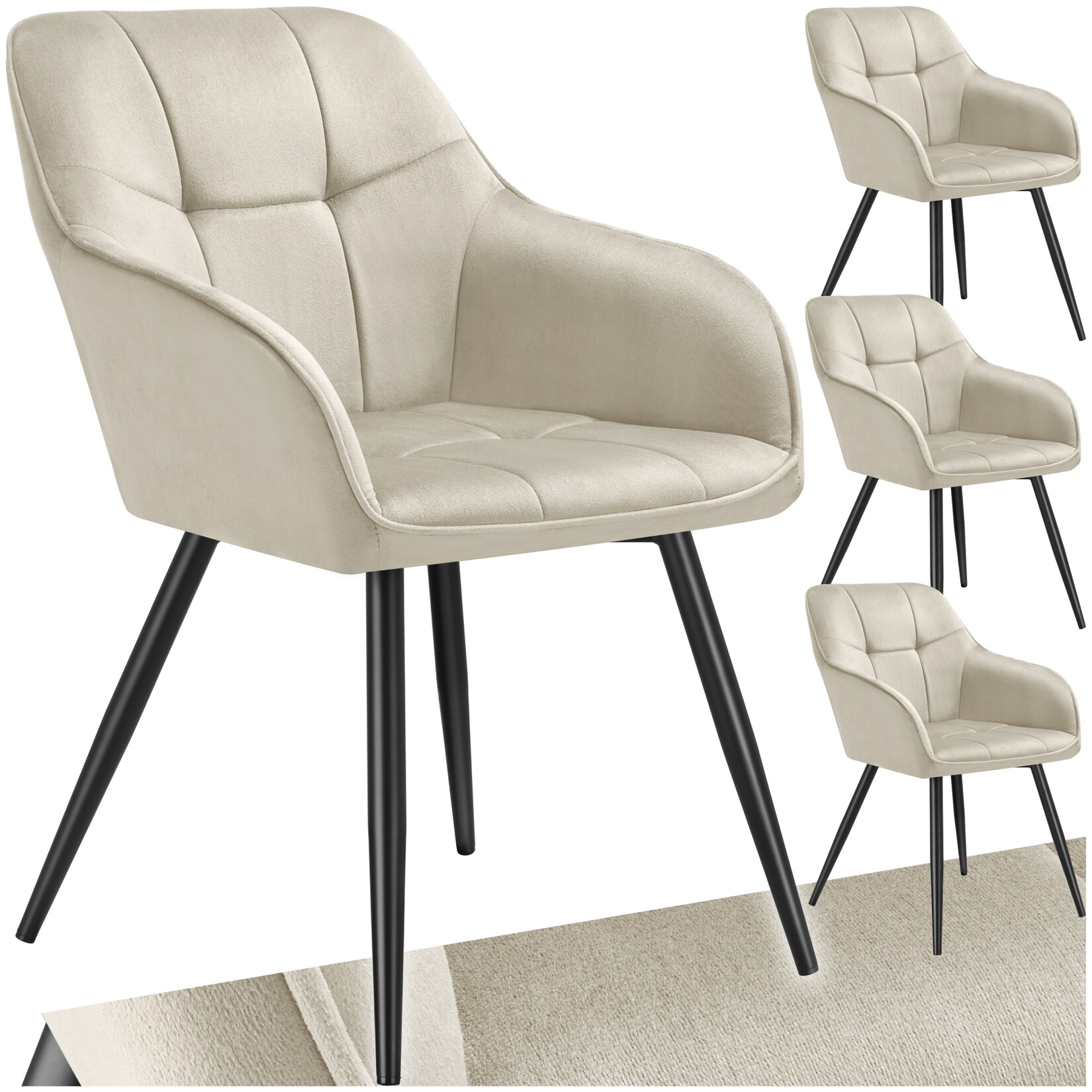tectake® Esszimmerstuhl, gepolstert, in Samtoptik, gesteppt, schlanke Stahlbeine, 58 x 62 x 82 cm