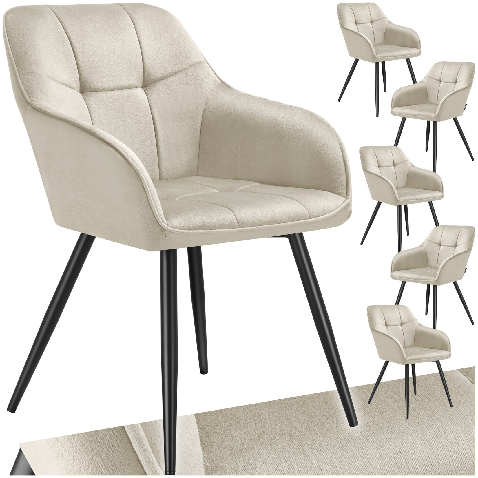tectake® Esszimmerstuhl, gepolstert, in Samtoptik, gesteppt, schlanke Stahlbeine, 58 x 62 x 82 cm