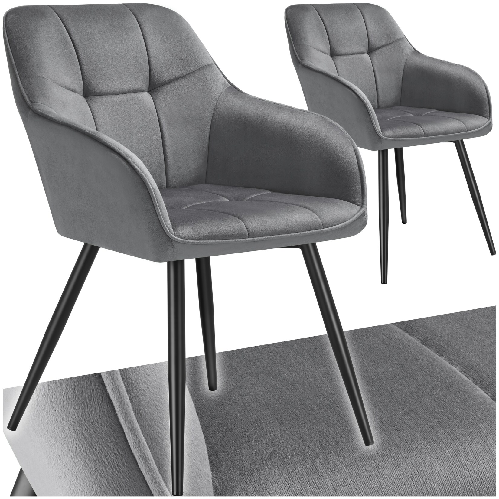 tectake® Esszimmerstuhl, gepolstert, in Samtoptik, gesteppt, schlanke Stahlbeine, 58 x 62 x 82 cm